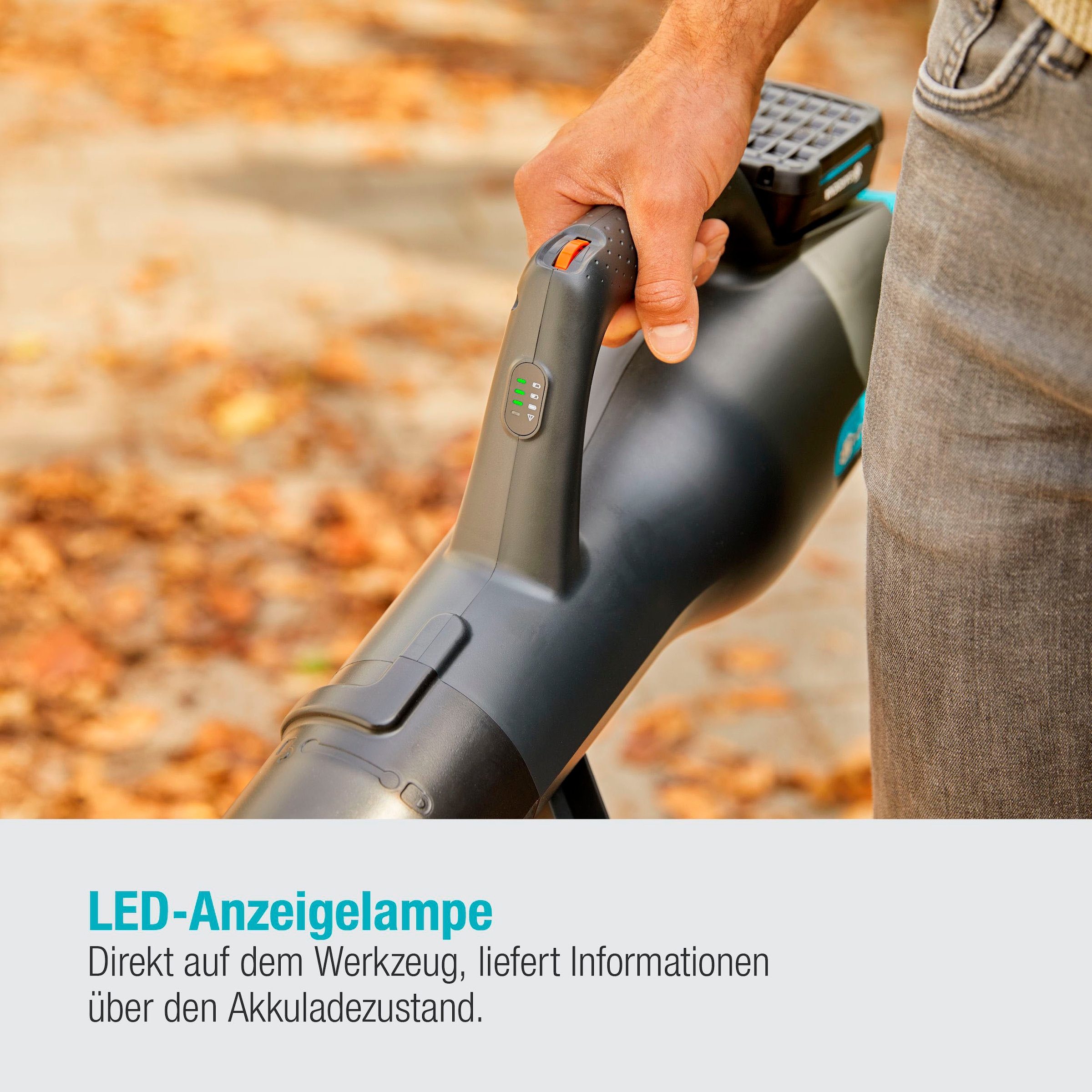 GARDENA Akku-Laubbläser »PowerJet 18V P4A Ready-To-Use, 14890-20«, (Set, inkl. Akku und Ladegerät), 100 km/h Luftgeschwindigkeit