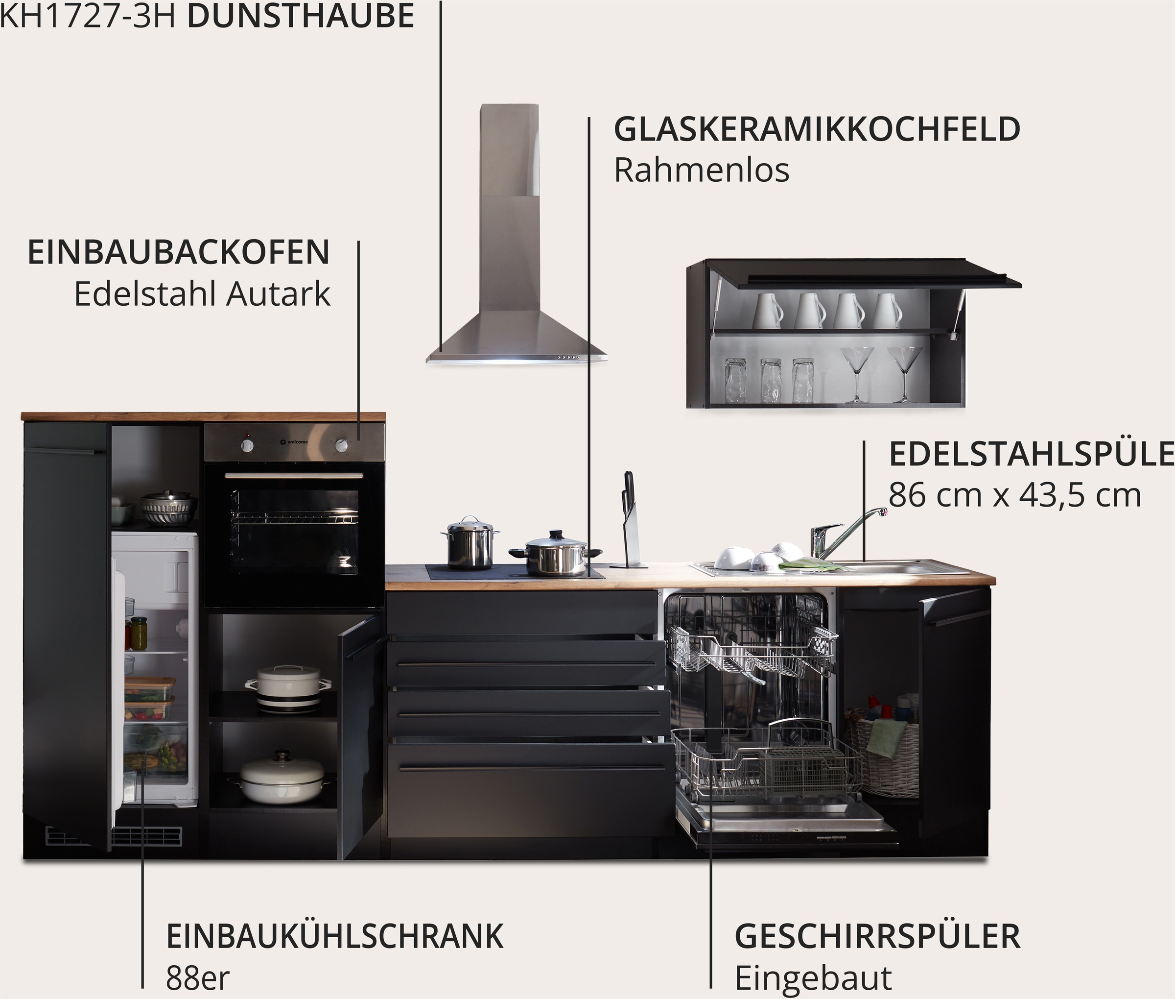 BASIC by Balculina Küchenzeile »Jazz«, Breite 320 cm, wahlweise mit E-Geräten