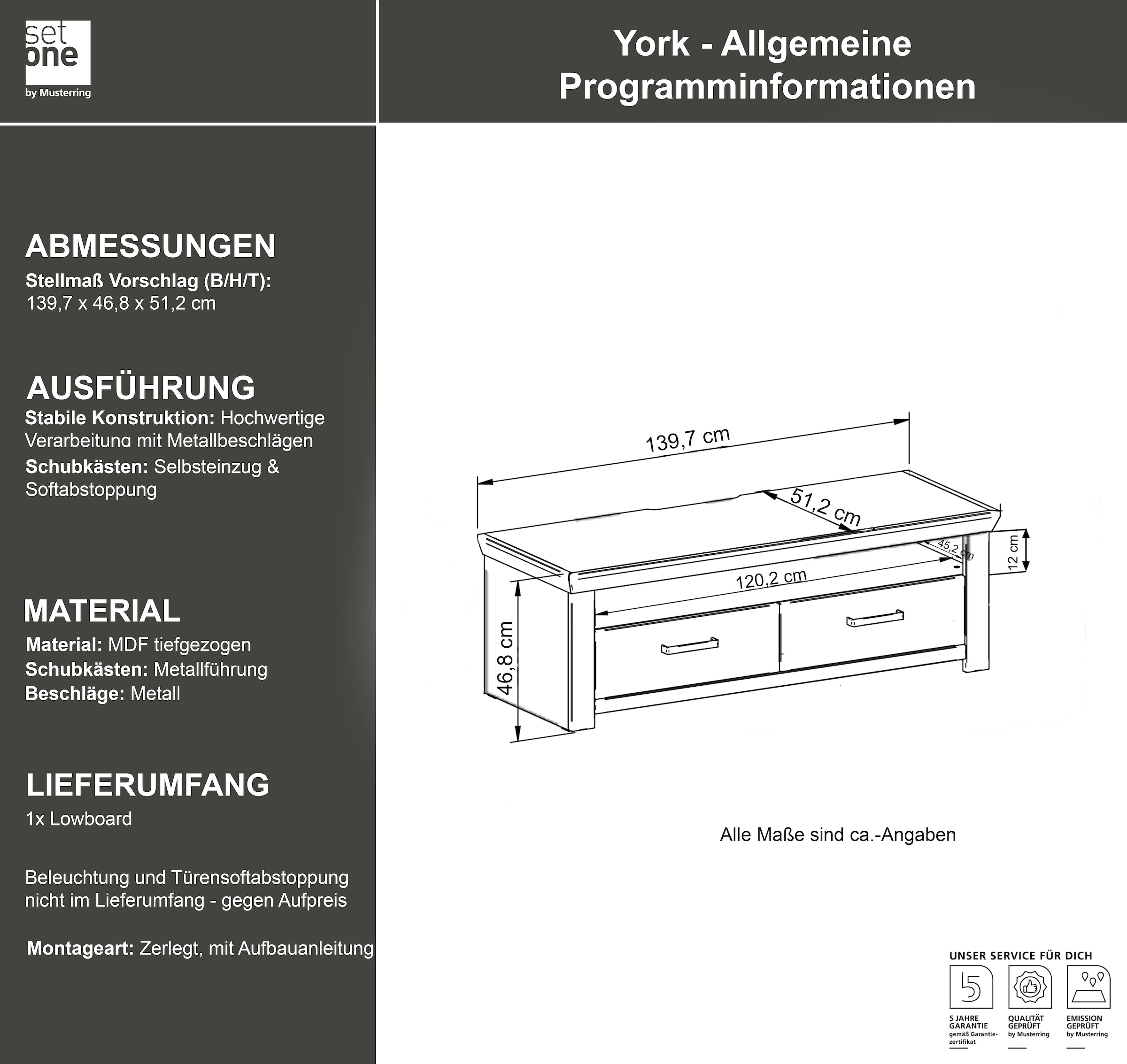 set one by Musterring Lowboard »York« Typ 31, mit 2 Schubkästen, Beleuchtung optional, Breite 140 cm