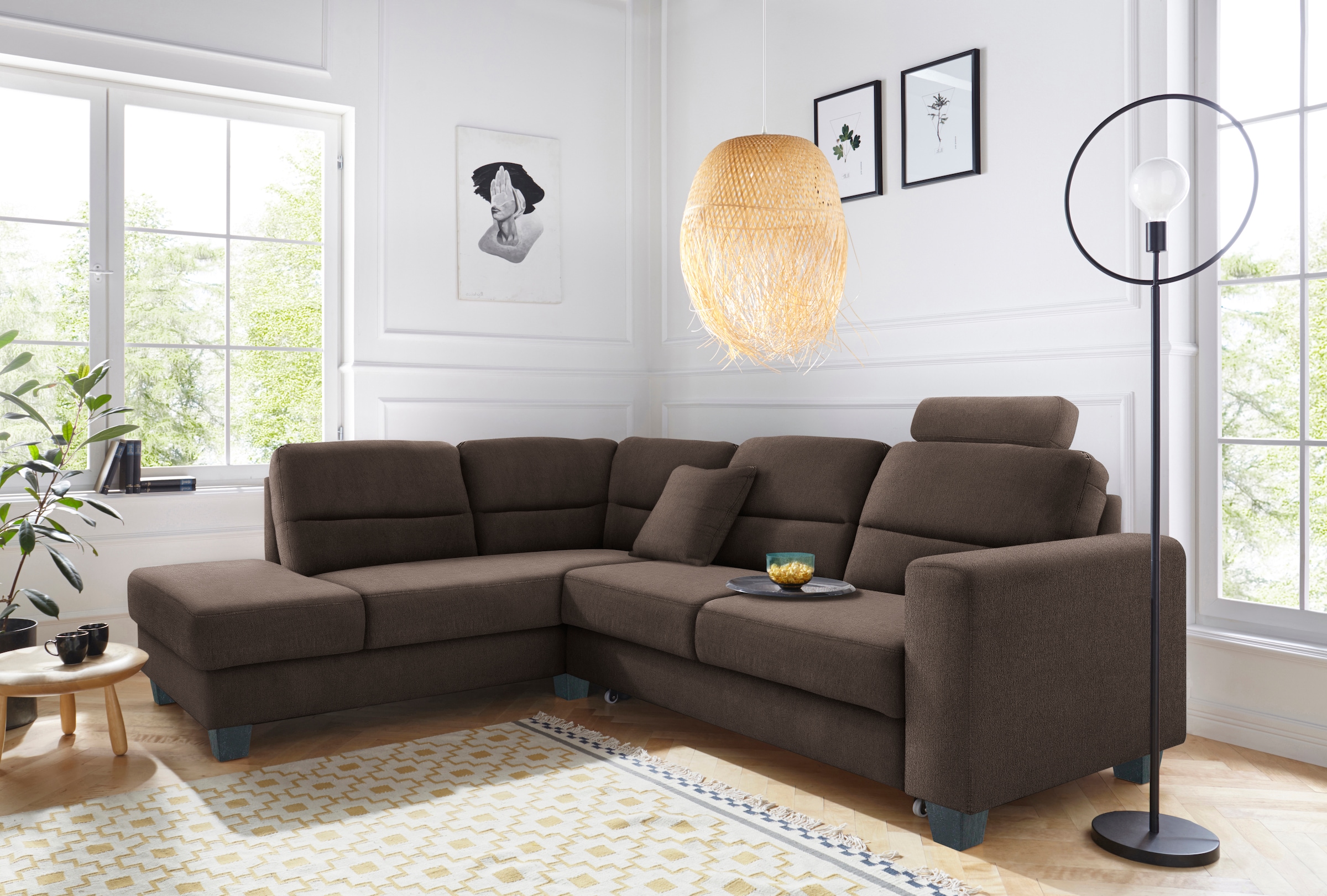 TRENDMANUFAKTUR Ecksofa »Chamber, zeitlos & elegant, bequem, L-Form«, inklusive einer Kopfstütze, wahlweise Schlaffunktion, B/T 203/245cm