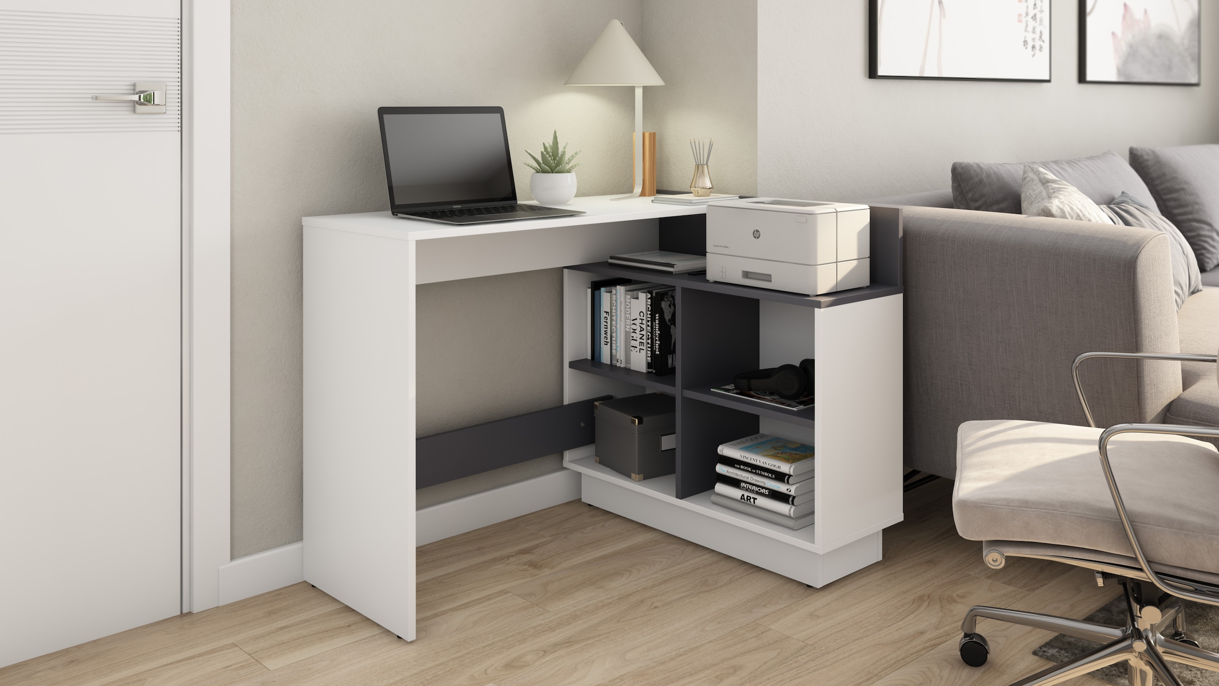 byLIVING Eckschreibtisch »Bern« platzsparender Schreibtisch, rechts und links montierbar, 102x80cm.