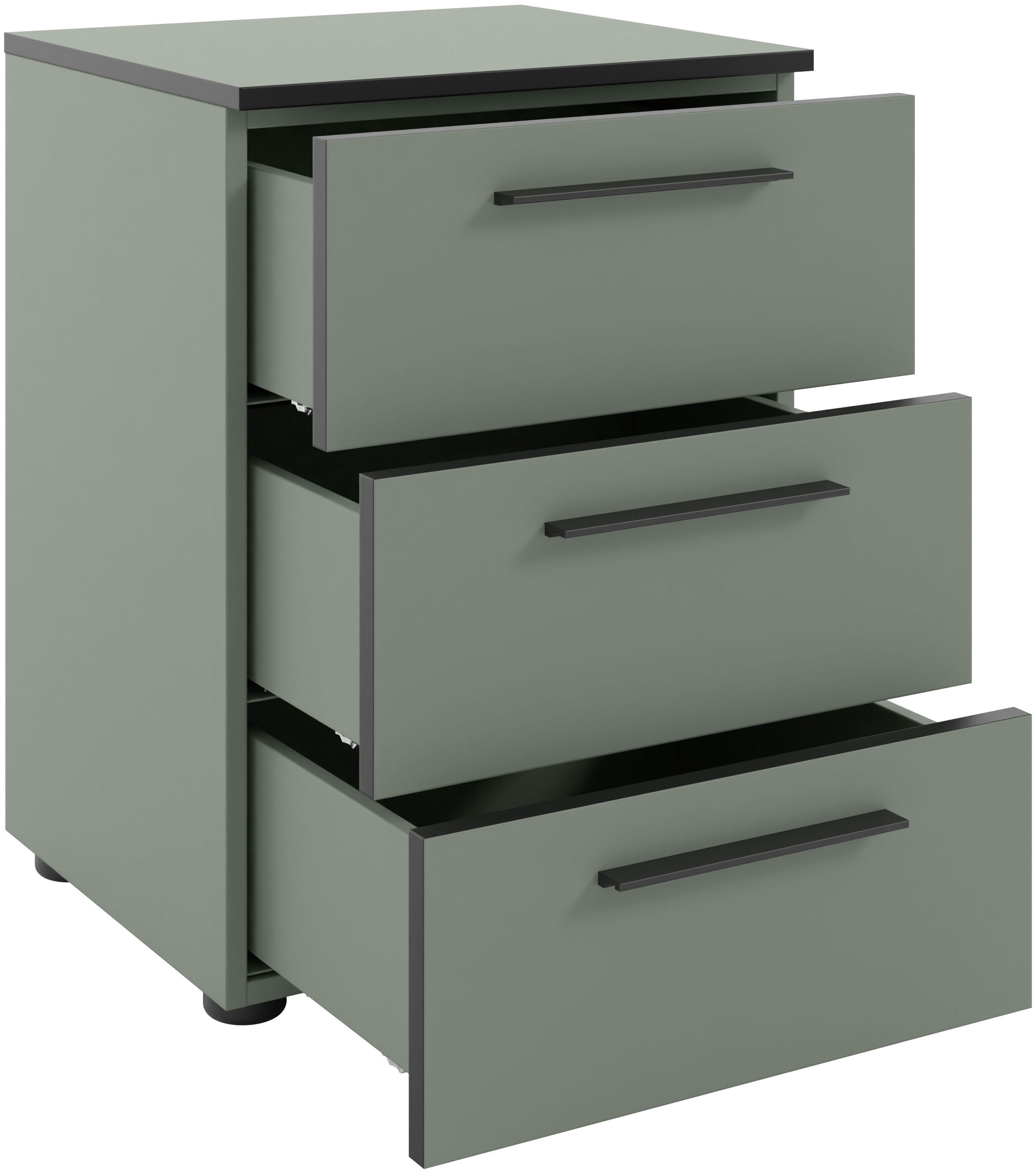 Manjana Möbel Nachtkommode »mit Schwarz matten Metallgriffen« mit Soft-Close-Funktion, mit Vollauszug, melaminbeschichtet