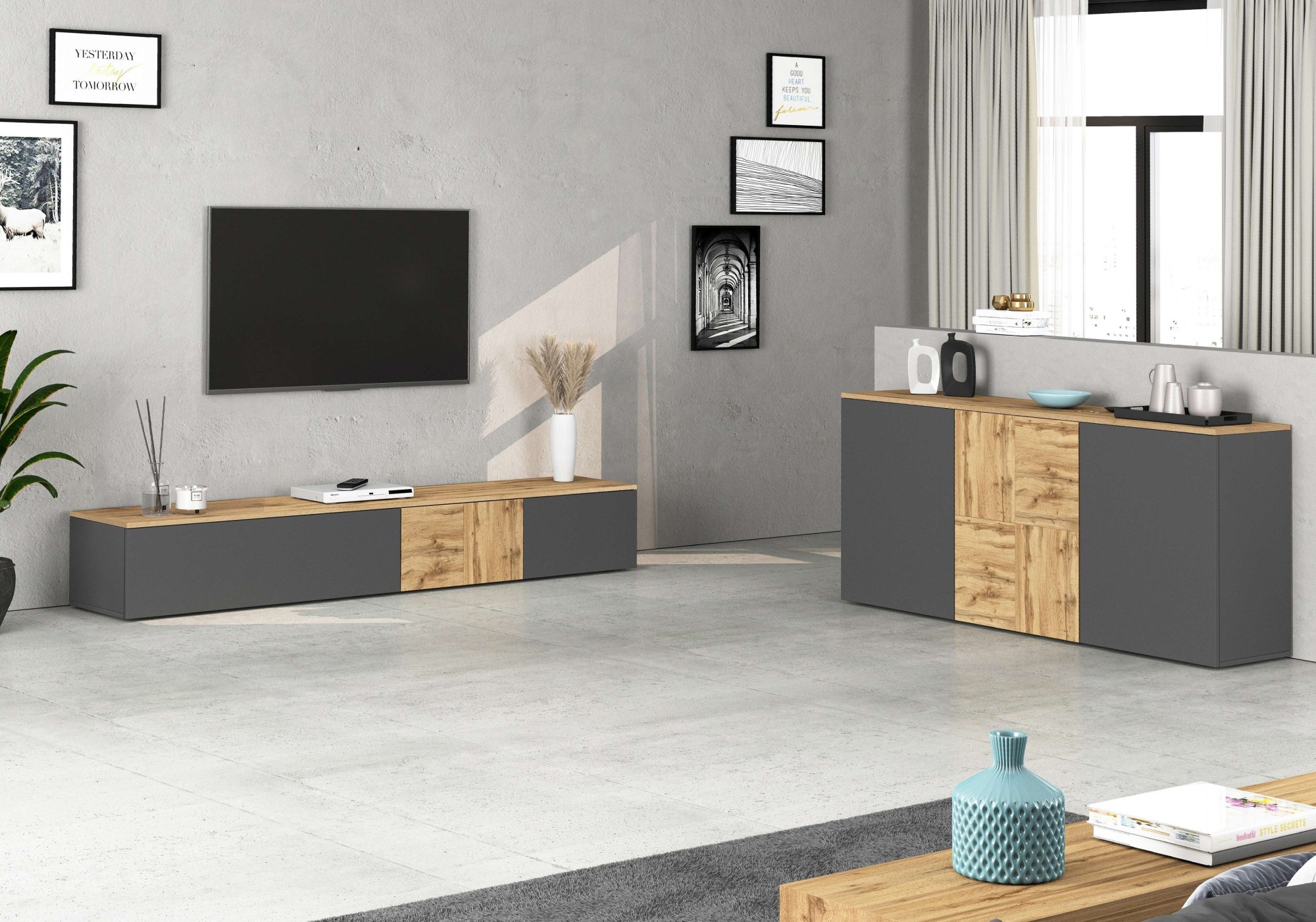 OTTO home Sideboard »ISEO, Kommode, Schrank, Sideboard, Lowboard, 6 Fächer, Breite 150 cm« 1 Stk. tlg. stehend/hängend, 3 Türen, 6 Fächer, Breite 150 cm