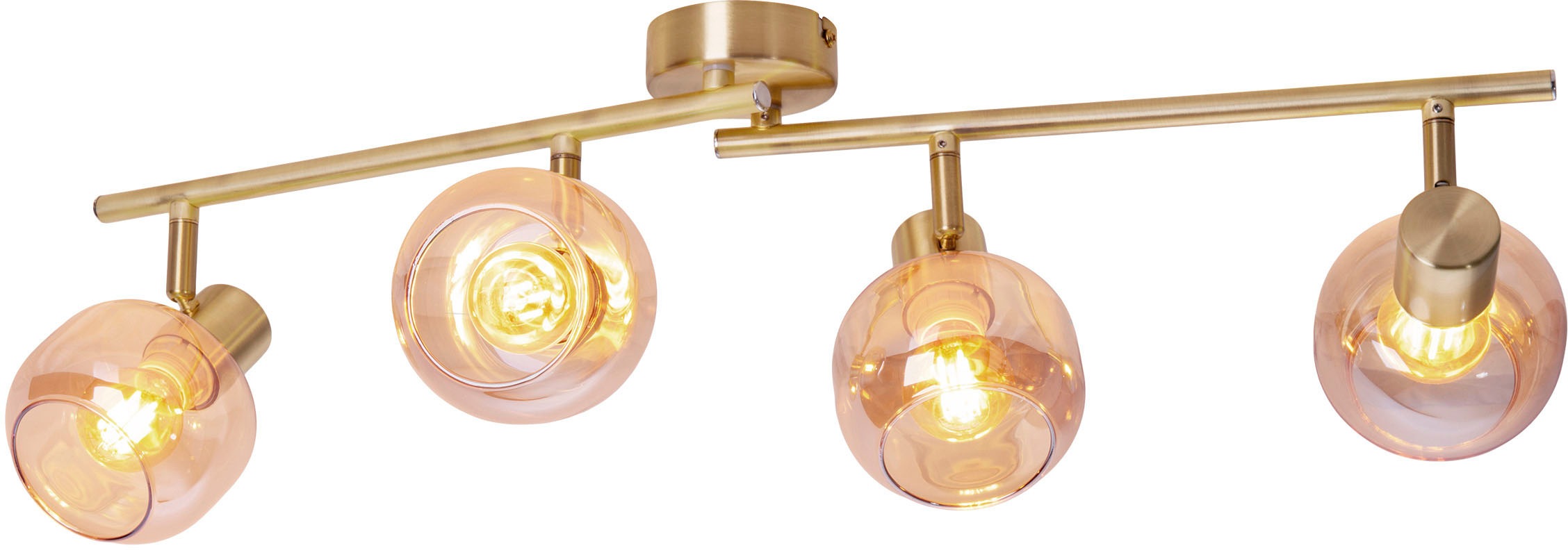 näve Deckenstrahler »Libby«, 4 flammig, Leuchtmittel E14 | ohne Leuchtmittel, 2flg. flexibel verstellbar Glasschirme in amber getönt excl. 2xE14