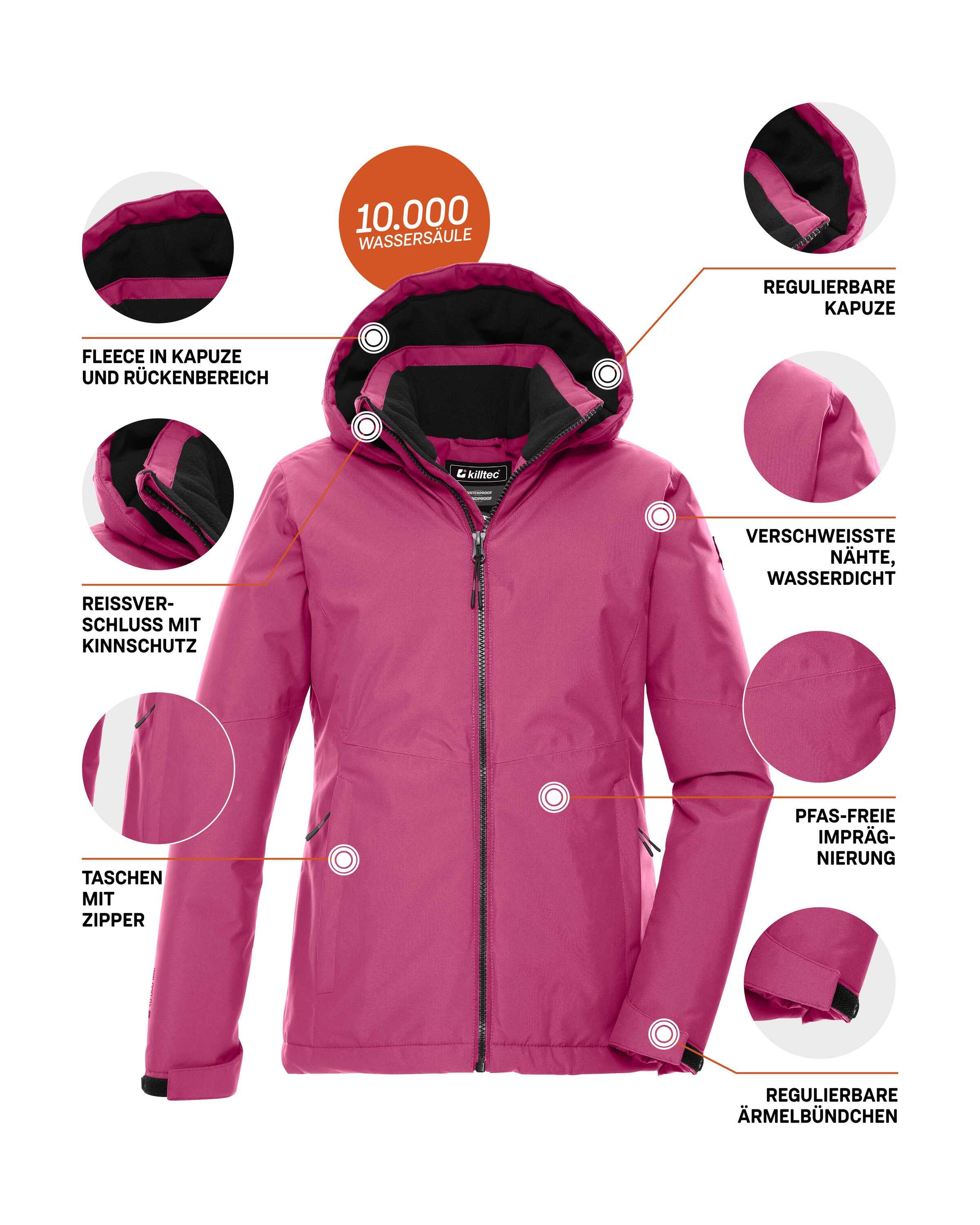 Killtec Funktionsjacke »KOW 217 GRLS JCKT«, Wind- und wasserdichte Kinderjacke mit Fleece und verstellbarer Kapuze