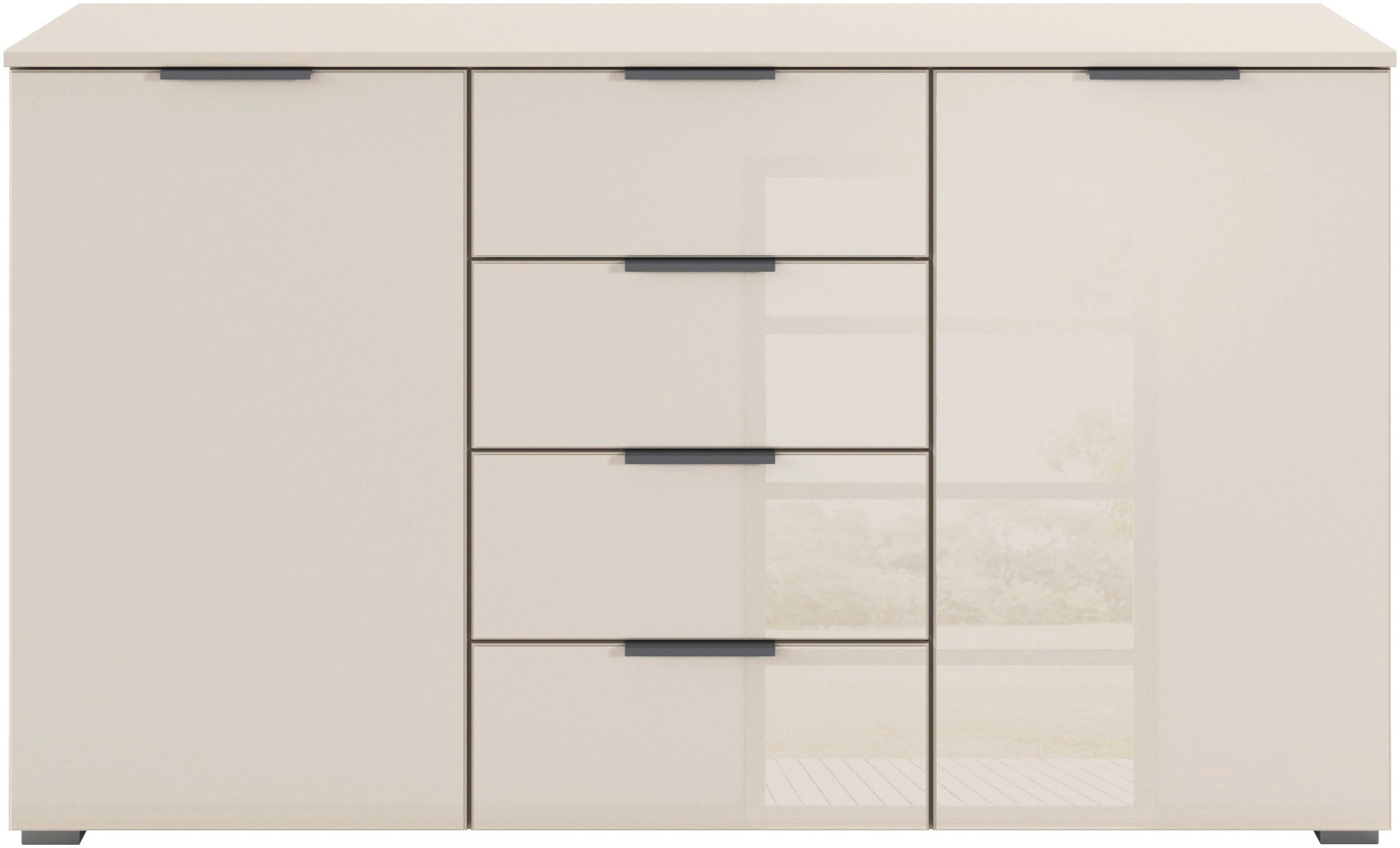 rauch Kombikommode »Sideboard Kombikommode Schubladenkommode AGORDO mit Glasfront«, (in zwei Griff-Farben), mit 4 Schubkästen und 2 Türen sowie Metallgriffen MADE IN GERMANY