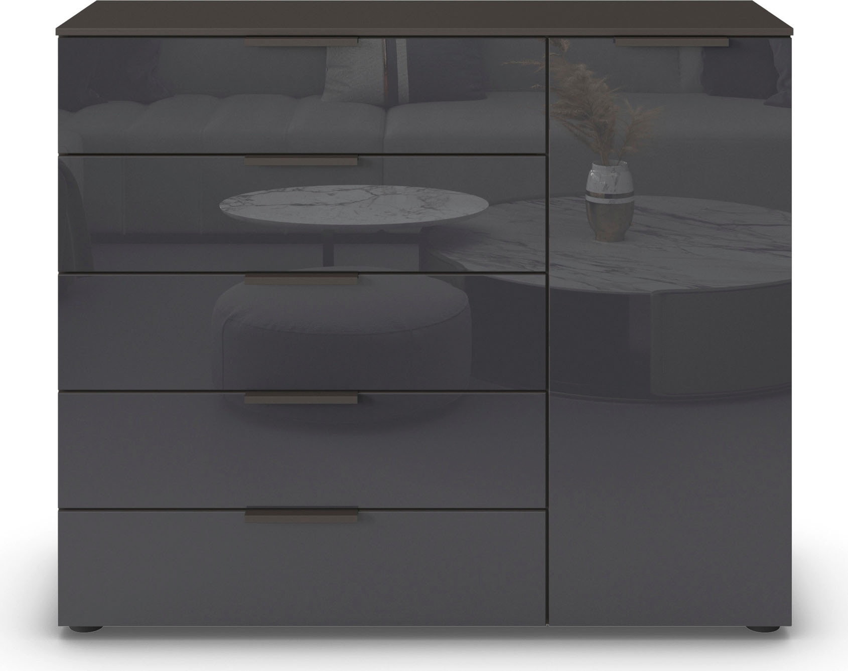 rauch Schubkastenkommode »Kommode Türkommode Sideboard Kombikommode FLIPP mit Glasfront« Breite 120 cm mit 2 Einlegeböden,  1-türig mit 5 Schubladen und Soft-Close-Funktion sowie Glasfront