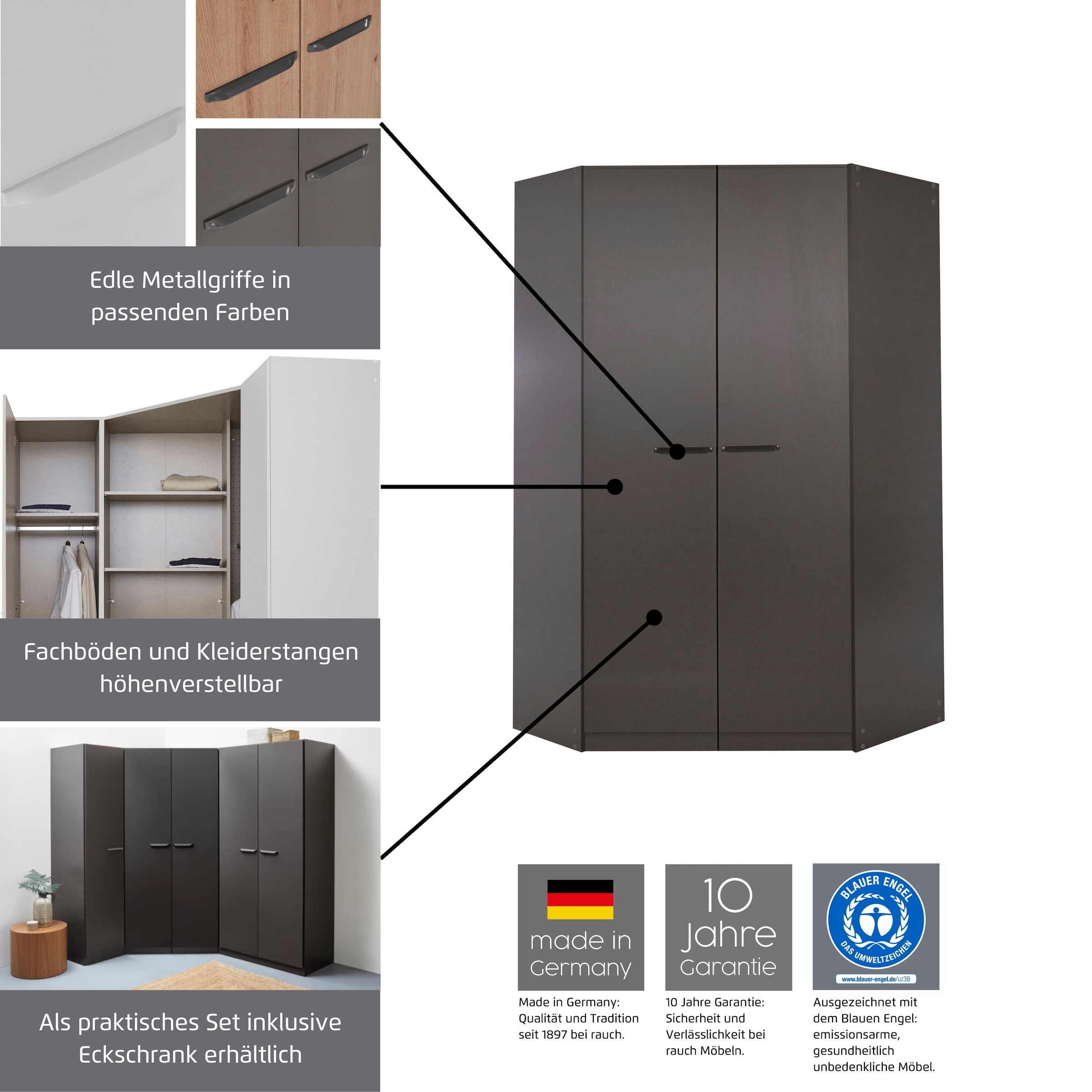 INOSIGN BY RAUCH Drehtürenschrank »Kleiderschrank Schrank Garderobe Wäscheschrank VANDOR«, in drei Breiten, Höhe 197 cm, Griffe in Graumetallic MADE IN GERMANY