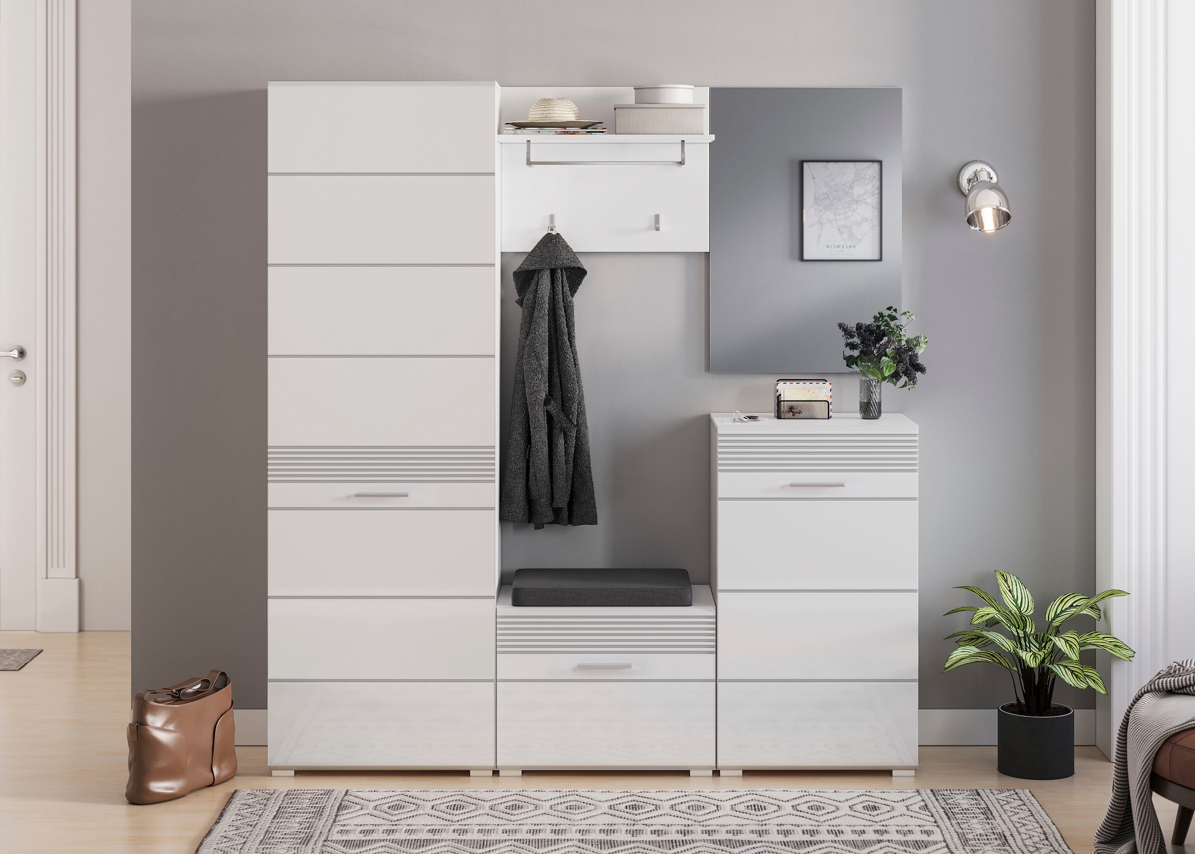 INOSIGN Schuhkommode »Malmö, Breite 60 cm, 1 Tür, 5 Fächer, hochwertige MDF Front«, Rillenfräsung, Anrichte, Schrank, Kommode, Dielenmöbel, Flurmöbel