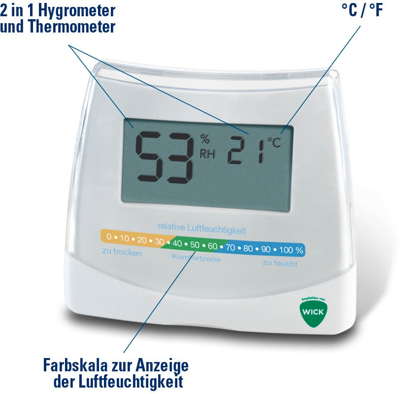 2-in-1 »W70«, Garantie und Funkwetterstation ➥ WICK Jahre 3 XXL UNIVERSAL | Hygrometer Thermometer
