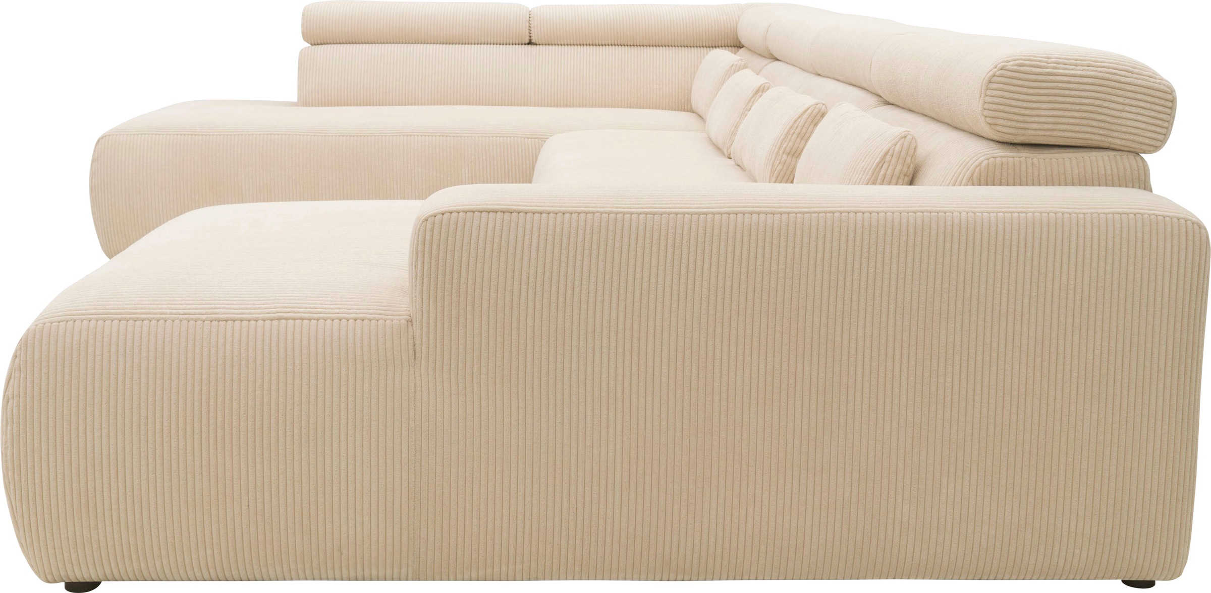 DOMO collection Wohnlandschaft »Brandon, belastbar bis 140kg/ Sitz, B/T: 359/228 cm, U-Form«, ohne Sitztiefenverstellung, Cord, creme