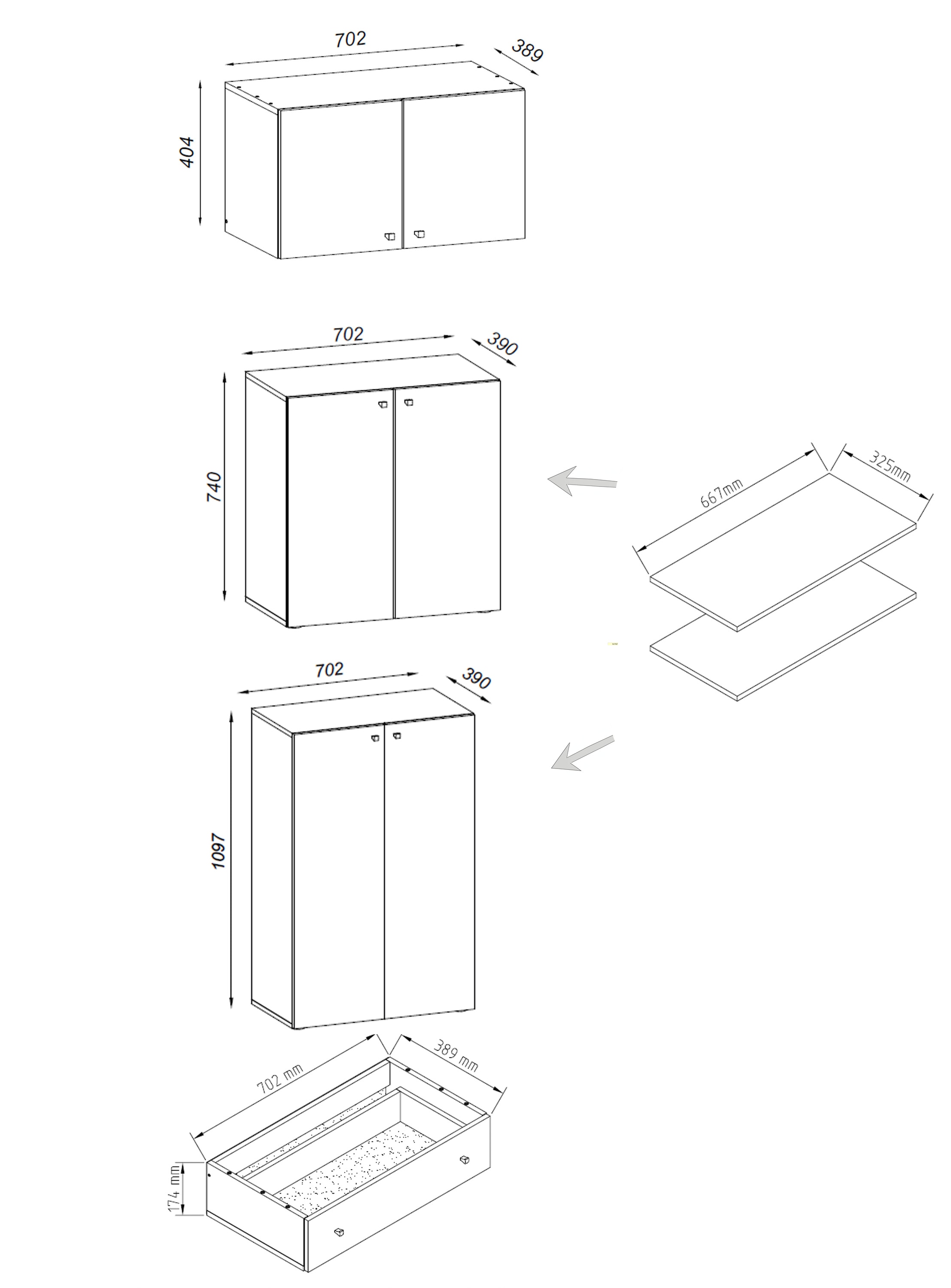 VCM Schuhschrank »VCM Holz-Schuhschrank | Maße: H. 240 x B. 70 x T. 39 cm| Allzweckschrank | 5 Fächer | 4 Drehtüren | Aufsatz mit 2 Türen | extra Schublade¿ Lona«, (1 St.)