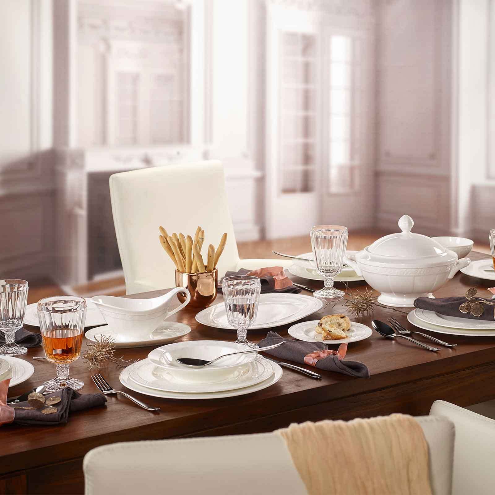 Villeroy & Boch Geschirr-Set »Tafelservice Gray Pearl 12er Set weiß« Spülmaschinengeeignet, Mikrowellengeeignet