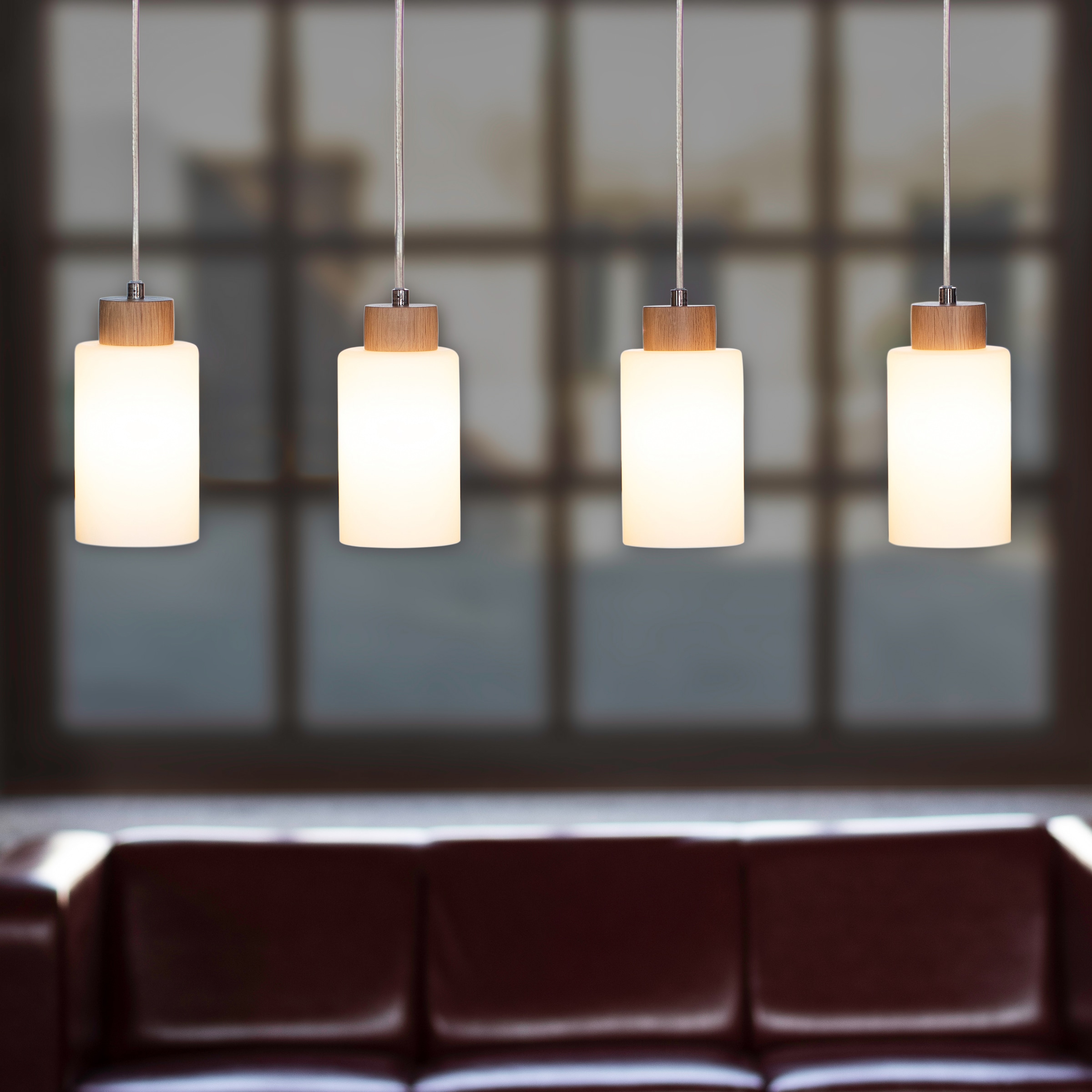 SPOT Light Pendelleuchte »BOSCO WOOD«, 4 flammig, Leuchtmittel E27 | ohne Leuchtmittel, Hängeleuchte, Naturprodukt aus Eichenholz,Schirm aus Glas