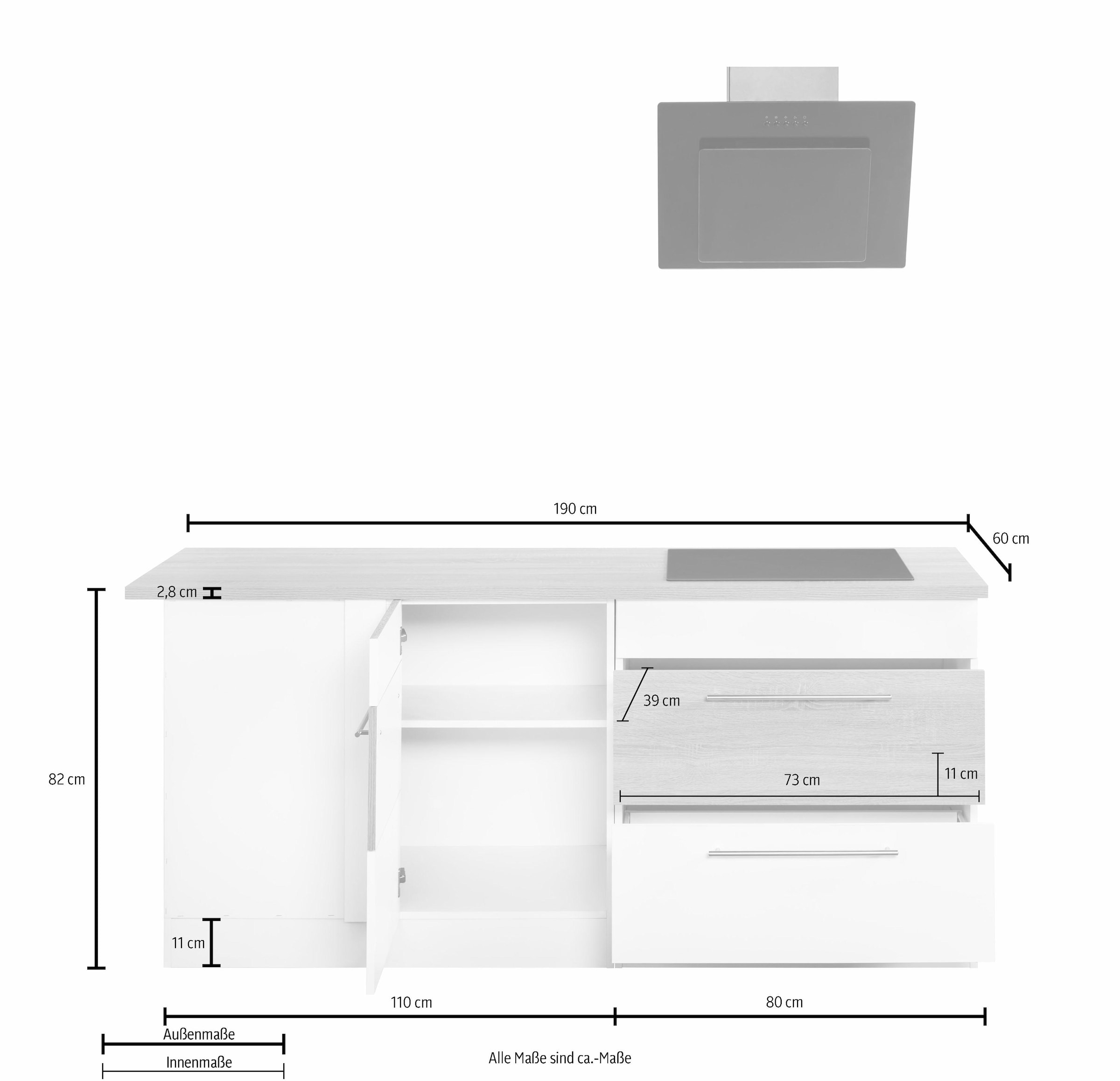 KOCHSTATION Winkelküche »KS-Trient«, Stellbreite 230x190 cm, wahlweise mit E-Geräten, mit Arbeitsplatte