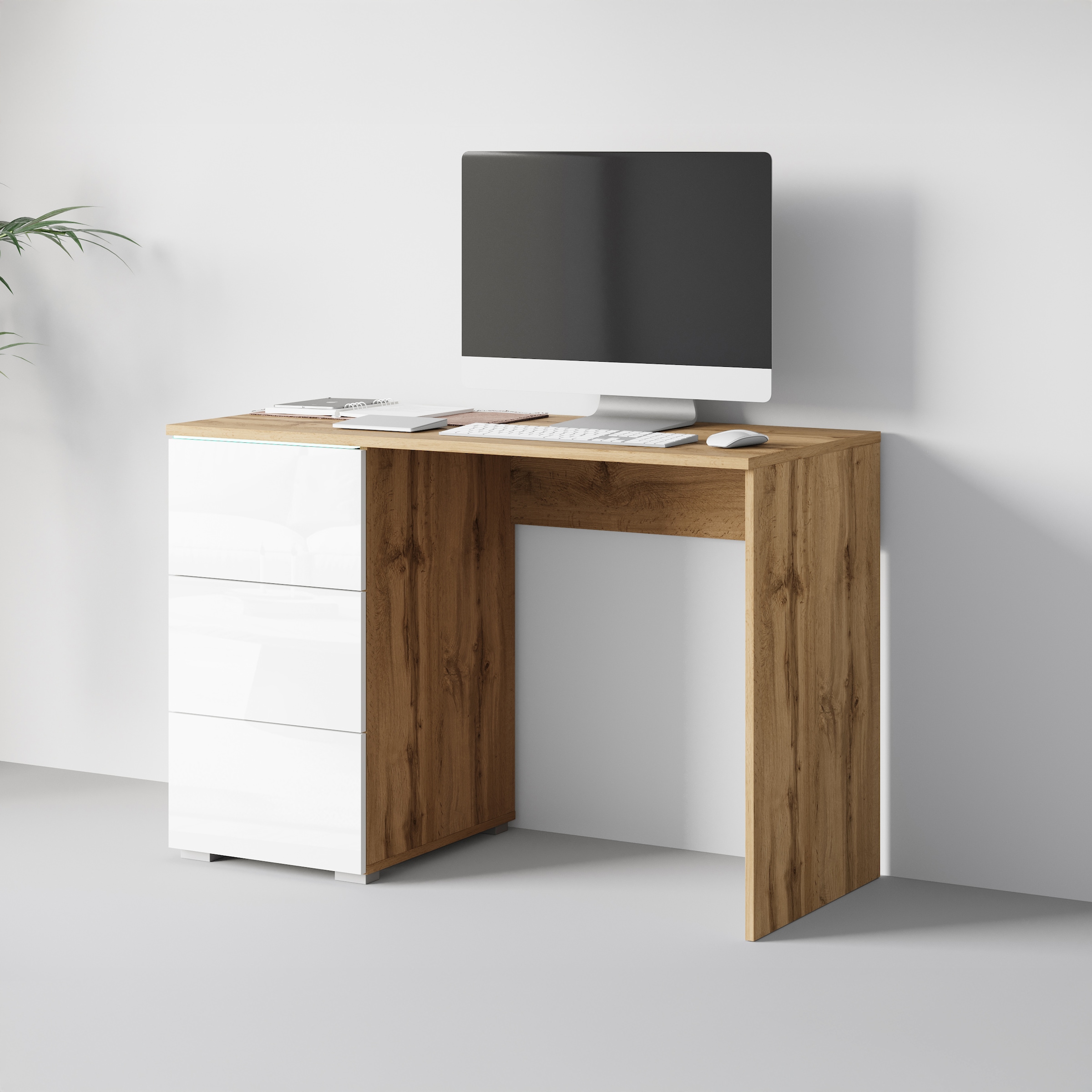 INOSIGN Schreibtisch »Vera«, (1 St.), Modernes Schreibtisch mit LED, Push-to-Open und 3 Schubladen.