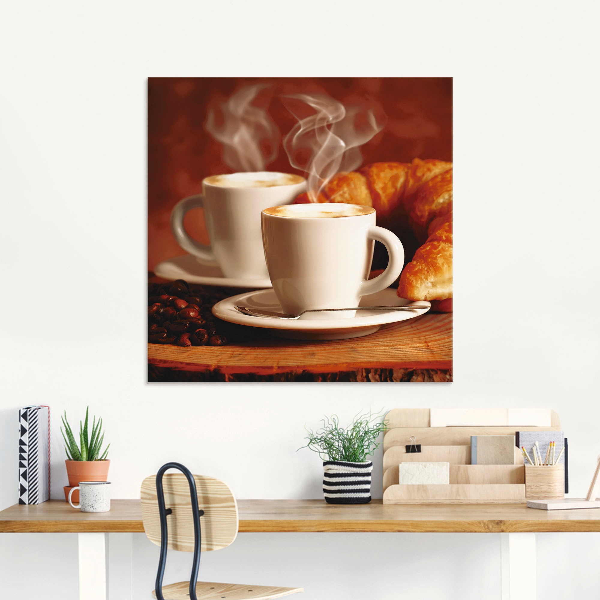 Artland Glasbild »Dampfender Cappuccino und verschiedenen St.), auf Größen Raten kaufen Getränke, in Croissant«, (1