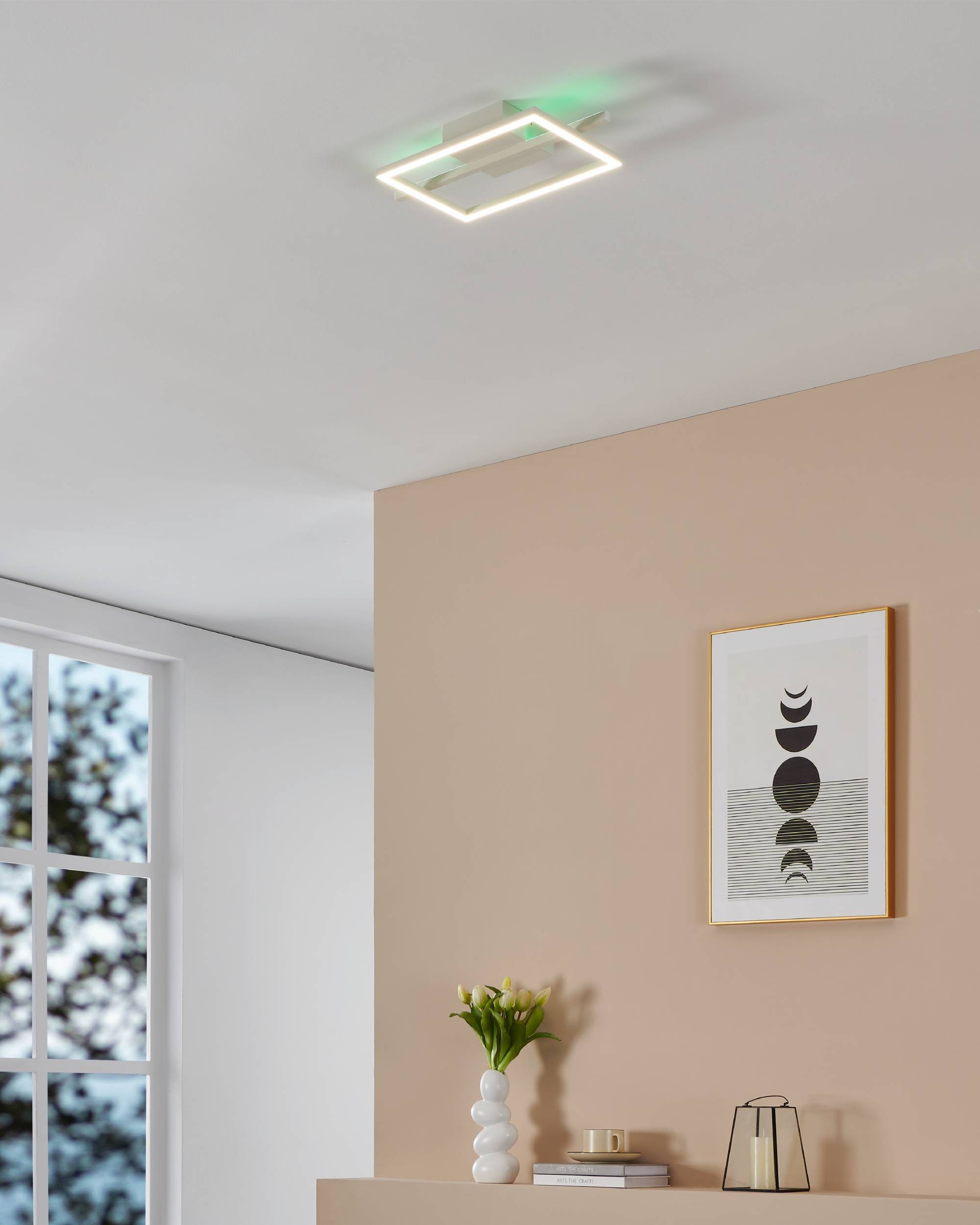 EGLO Deckenleuchte »Amandolo Deckenlampe RGB Backlight Fernbedienung inkl. geometrisch« LED-Modul 1 Stk. Kaltweiß | RGB Wand-/Deckenleuchte - L40 x B20 x H6,5 cm - weiß - 17W inkl.