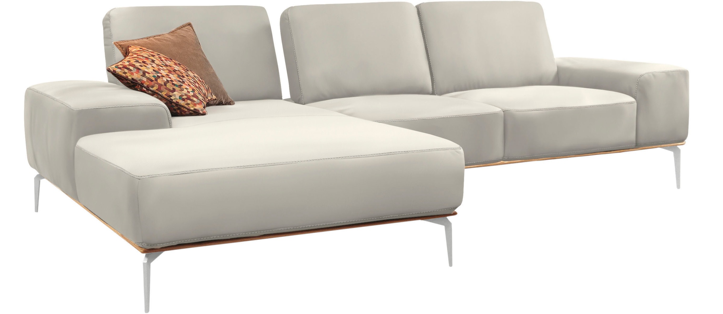 W.SCHILLIG Ecksofa »run, Designsofa mit tollem Sitzkomfort, L-Form«, mit elegantem Holzsockel, Füße in Chrom glänzend, Breite 279 cm