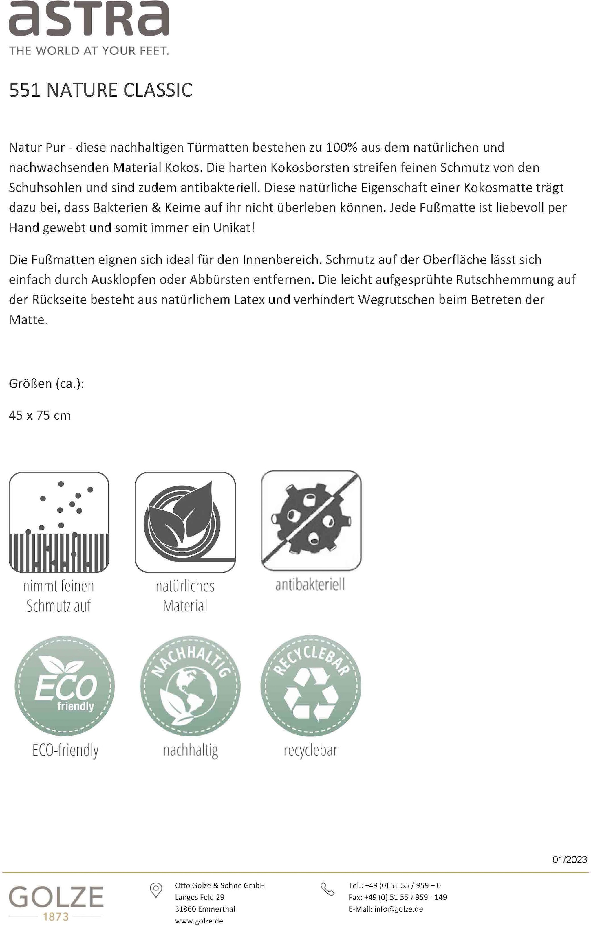 ASTRA Fußmatte »NatureClassic1«, rechteckig, 28 mm Höhe, Türmatte, Kokos, Handarbeit, Unikat, rutschfest