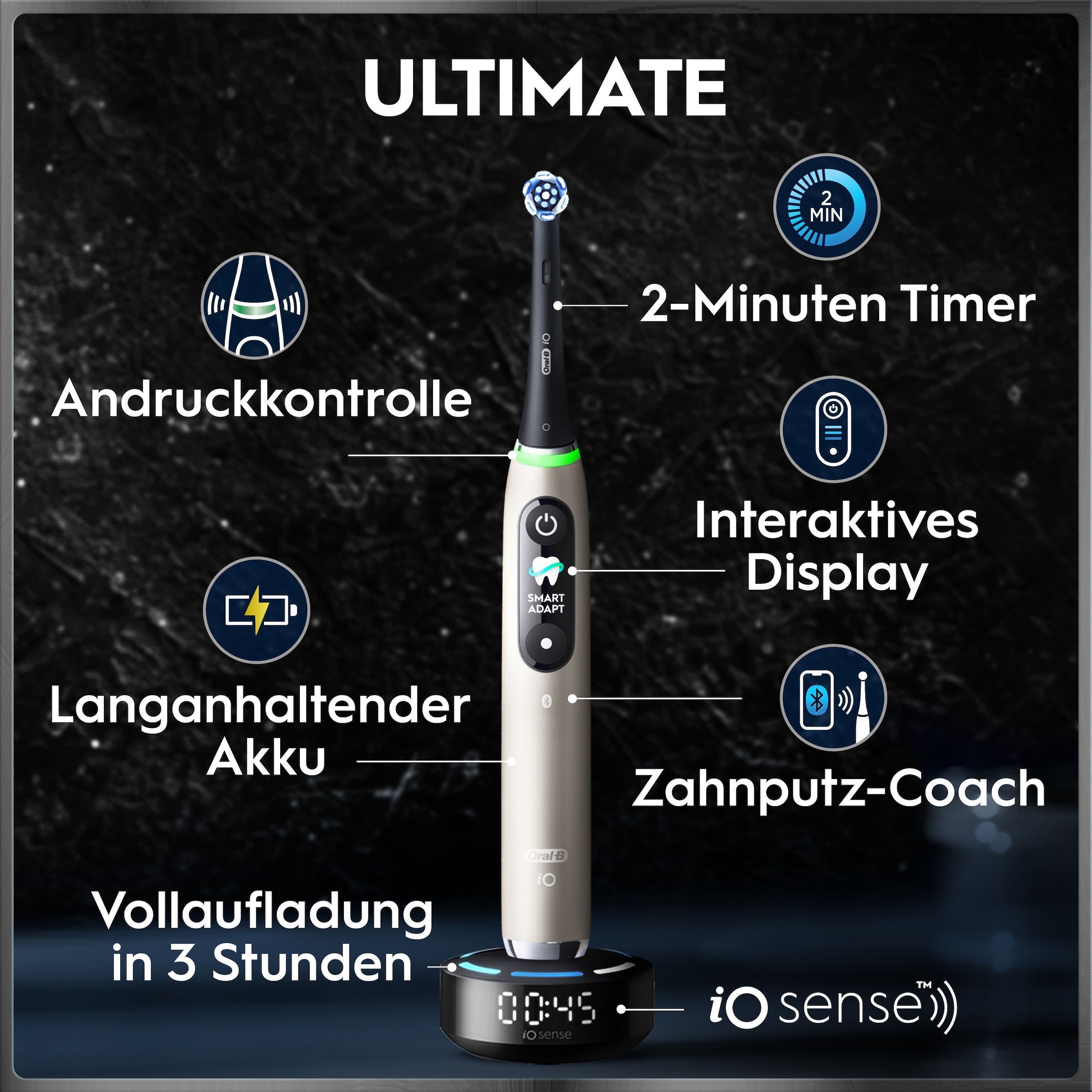 Oral-B Elektrische Zahnbürste »iO Series 10« 1 Stk. Aufsteckbürsten inkl. 1 Aufsteckbürste, iO Sense Schnellladestation, Lade-Reise-Etui