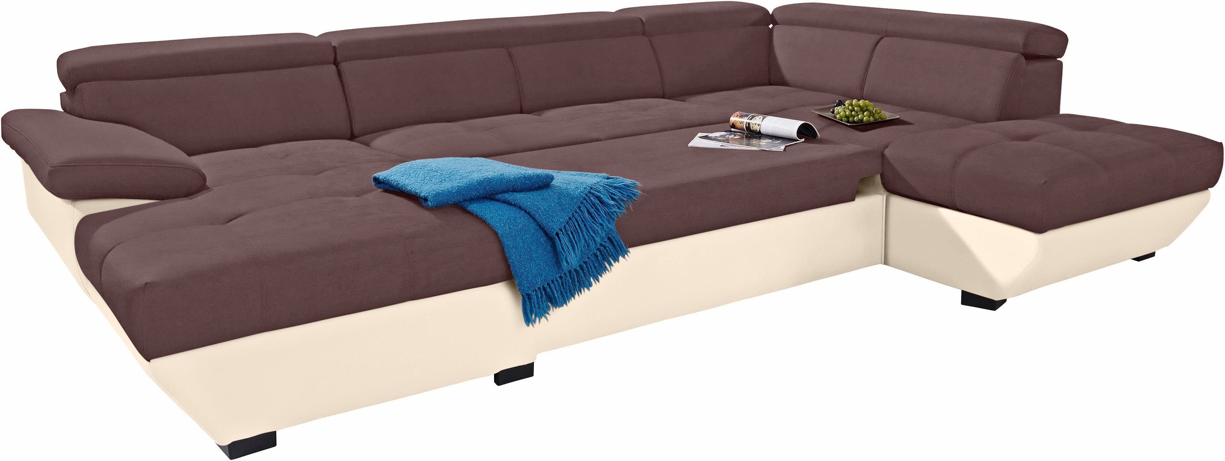 COTTA Polstergarnitur »Speedway U-Form«, (Set), Set bestehend aus: Wohnlandschaft mit Kopfteilverstellung & Hocker
