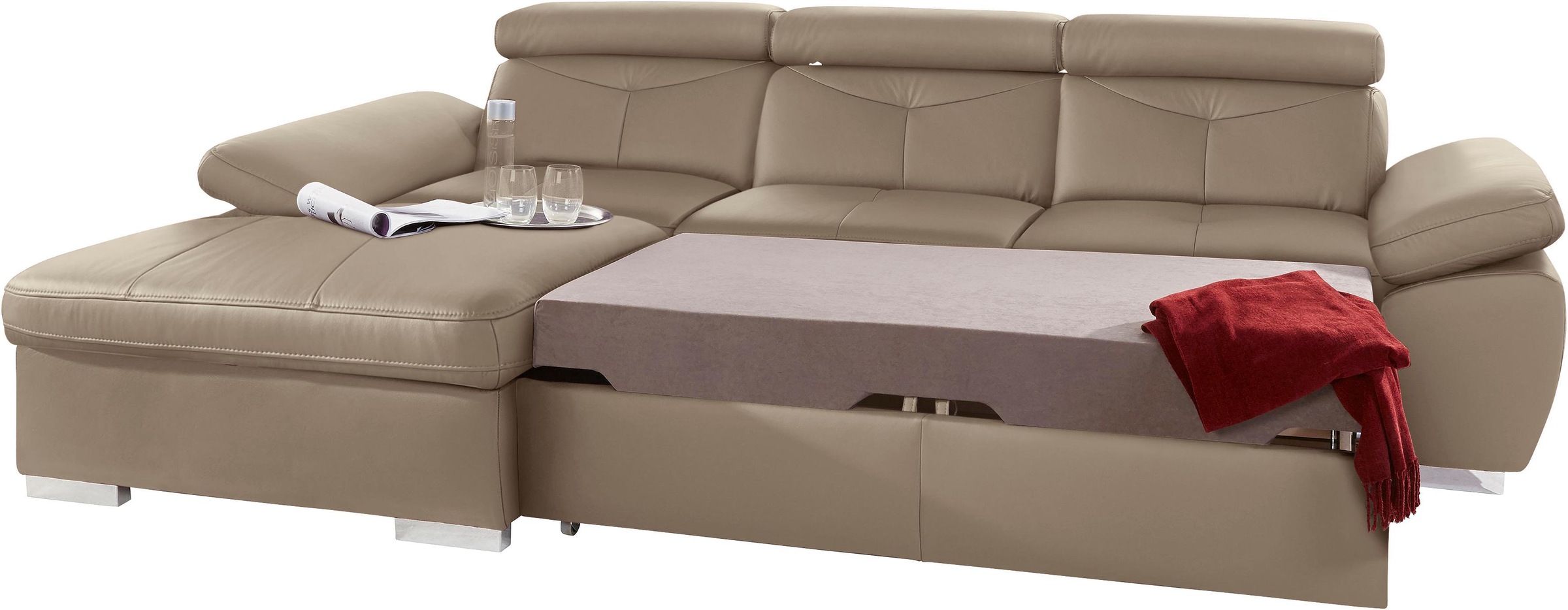 exxpo - sofa fashion Ecksofa »Spring, super bequem, mit Armteil- und Kopfteilfunktion«, L-Form, wahlweise mit Bettfunktion und Bettkasten