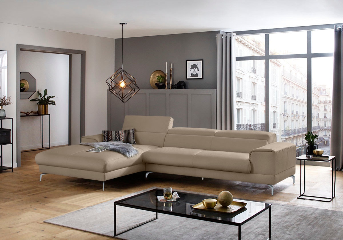 W.SCHILLIG Ecksofa »piedroo, Designsofa mit tollem Sitzkomfort, bequem und elegant, L-Form«, Kopfteilverstellung, wahlweise mit Sitztiefenverstellung, Breite 343cm