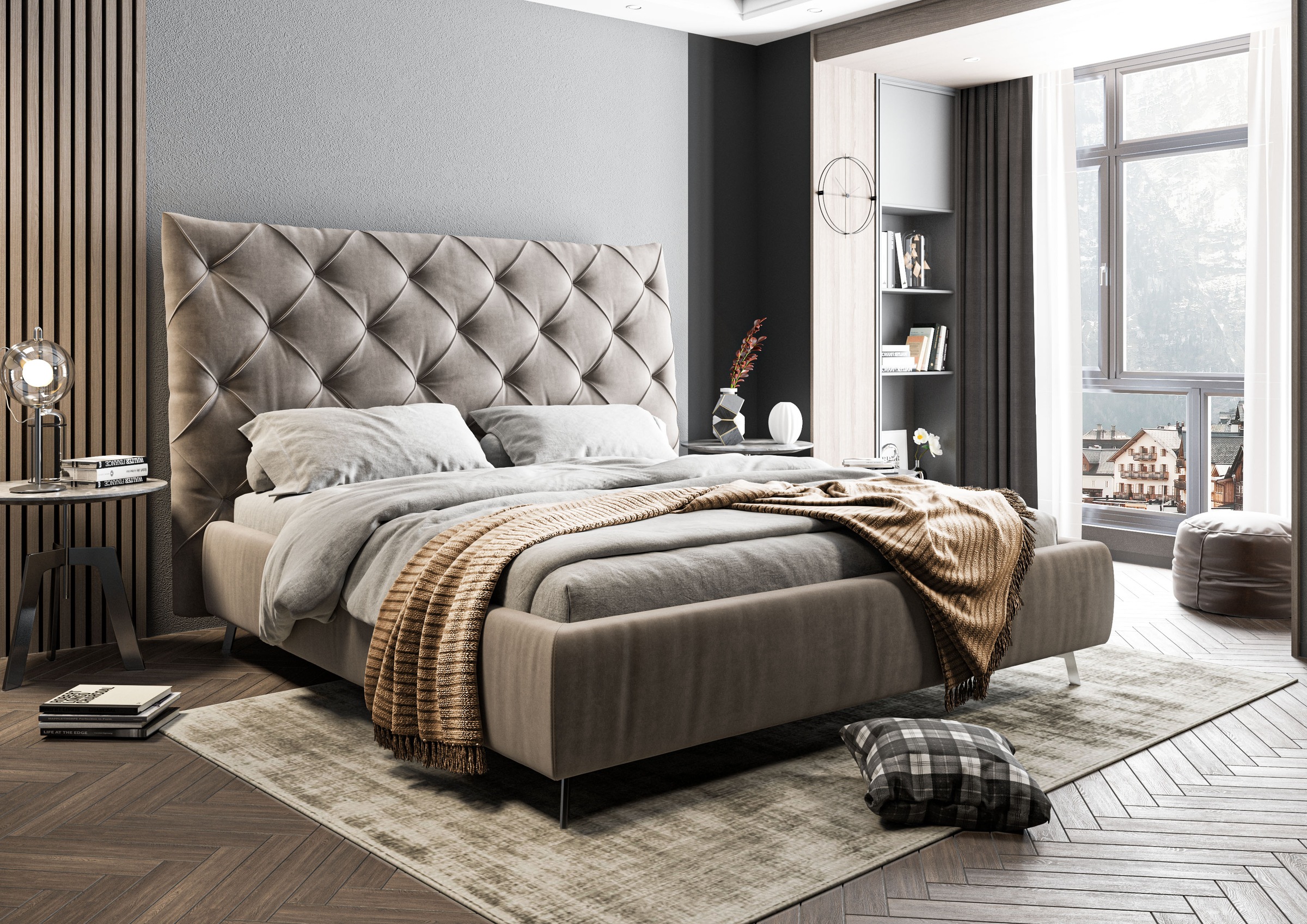 PLACES OF STYLE Polsterbett »Elloree, in 4 Breiten, hinten mit Originalstoff bezogen, auch in Leder« Kopfteilhöhe 143cm, belastbar bis 280 kg, auch in Überlänge 220cm