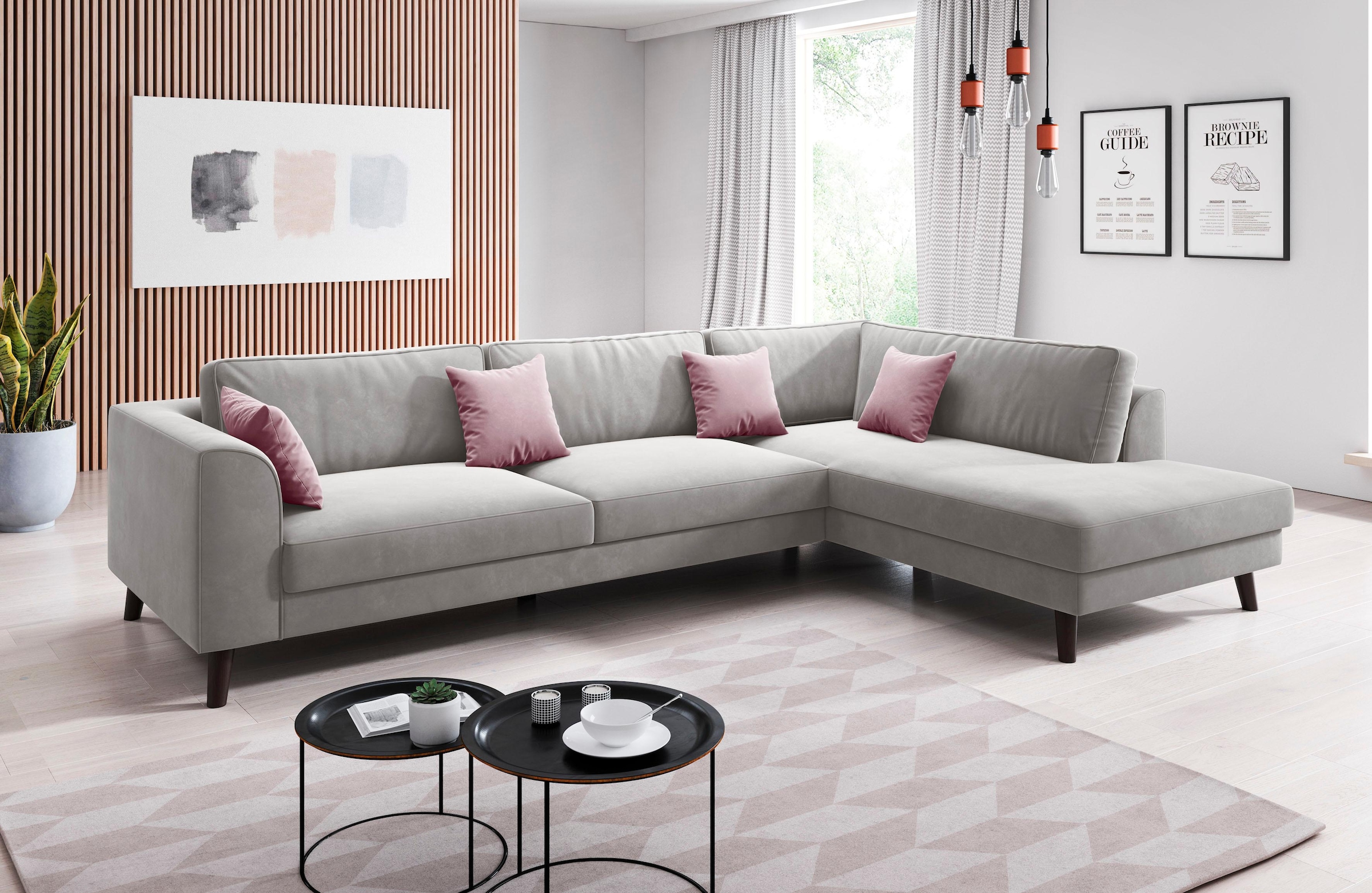 INOSIGN Ecksofa »Laurentia, L-Form«, mit 4 Zierkissen, Ottomane links oder rechts bestellbar