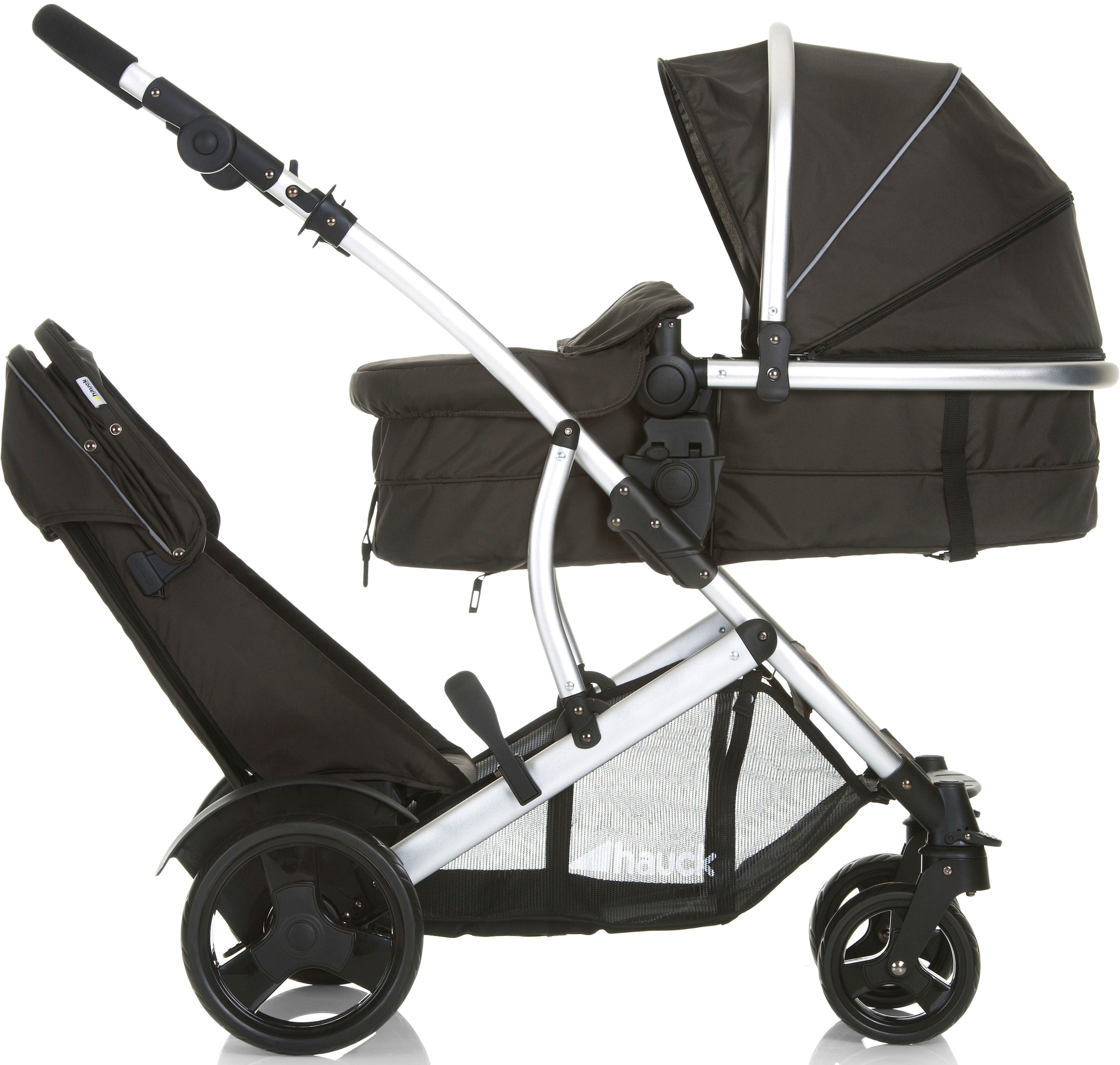 Hauck Geschwisterwagen »Duett 2 black«, 15 kg, mit Regenschutz, Kinderwagen