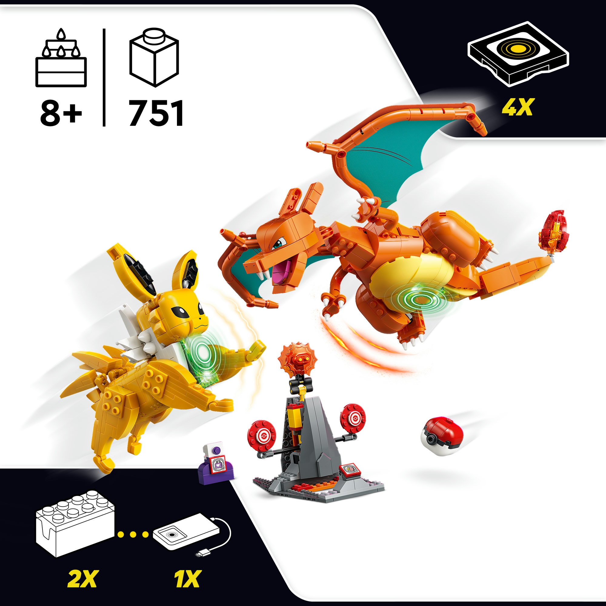 LEGO® Konstruktionsspielsteine »SMART Play™  Ultimativer Showdown zwischen Glurak und Blitza (72167)« LEGO Pokémon; inklusive SMART Brick; mit Licht- und Soundeffekten