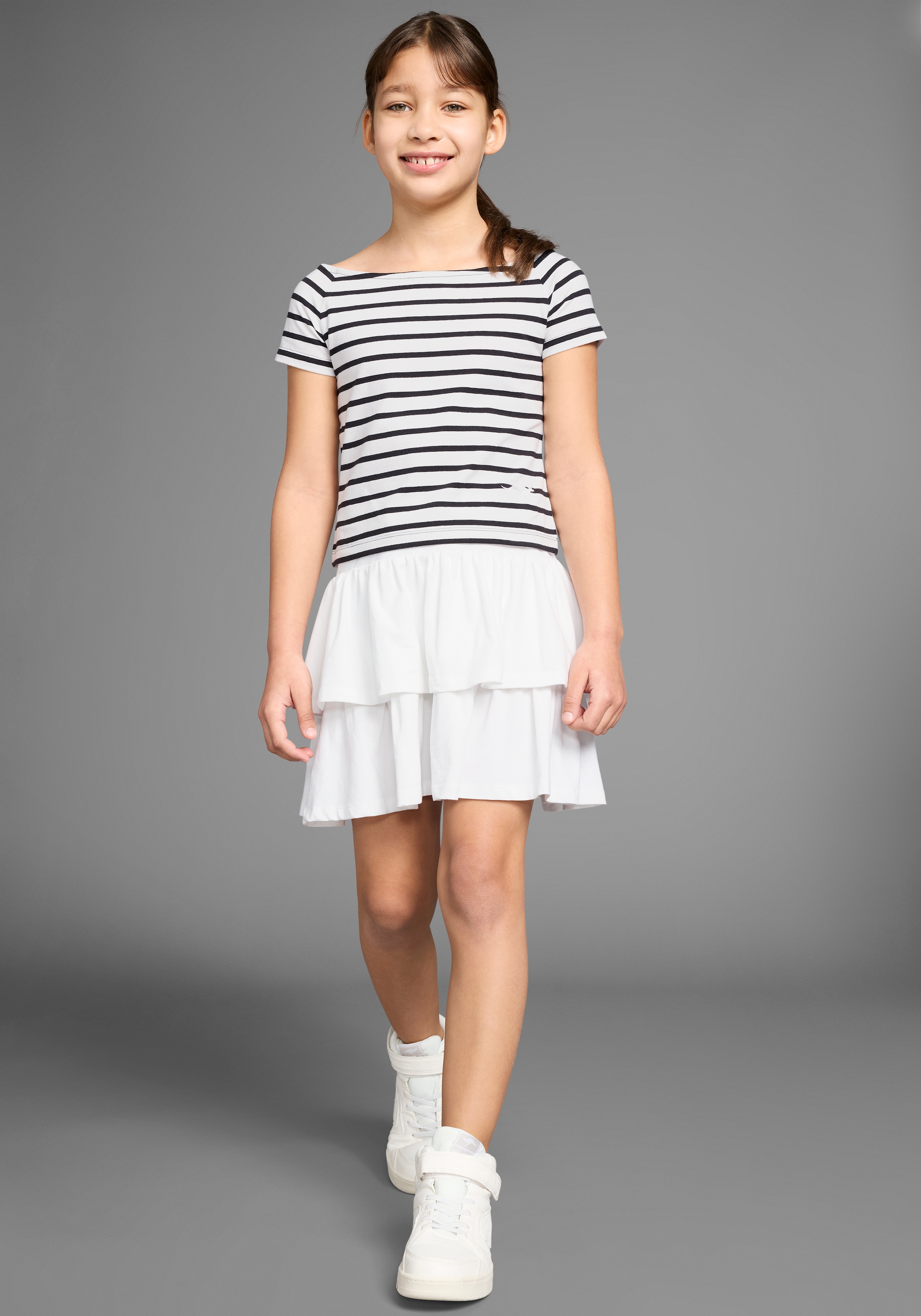 KangaROOS Carmenshirt »2er Pack T-Shirts« Packung, 2, 2 Stk. 1x uni + 1x geringelt