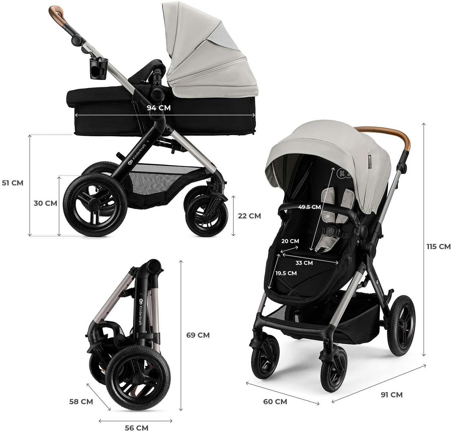 Kinderkraft Kombi-Kinderwagen »MOOV 2 XL« 27 kg mit Luftreifen