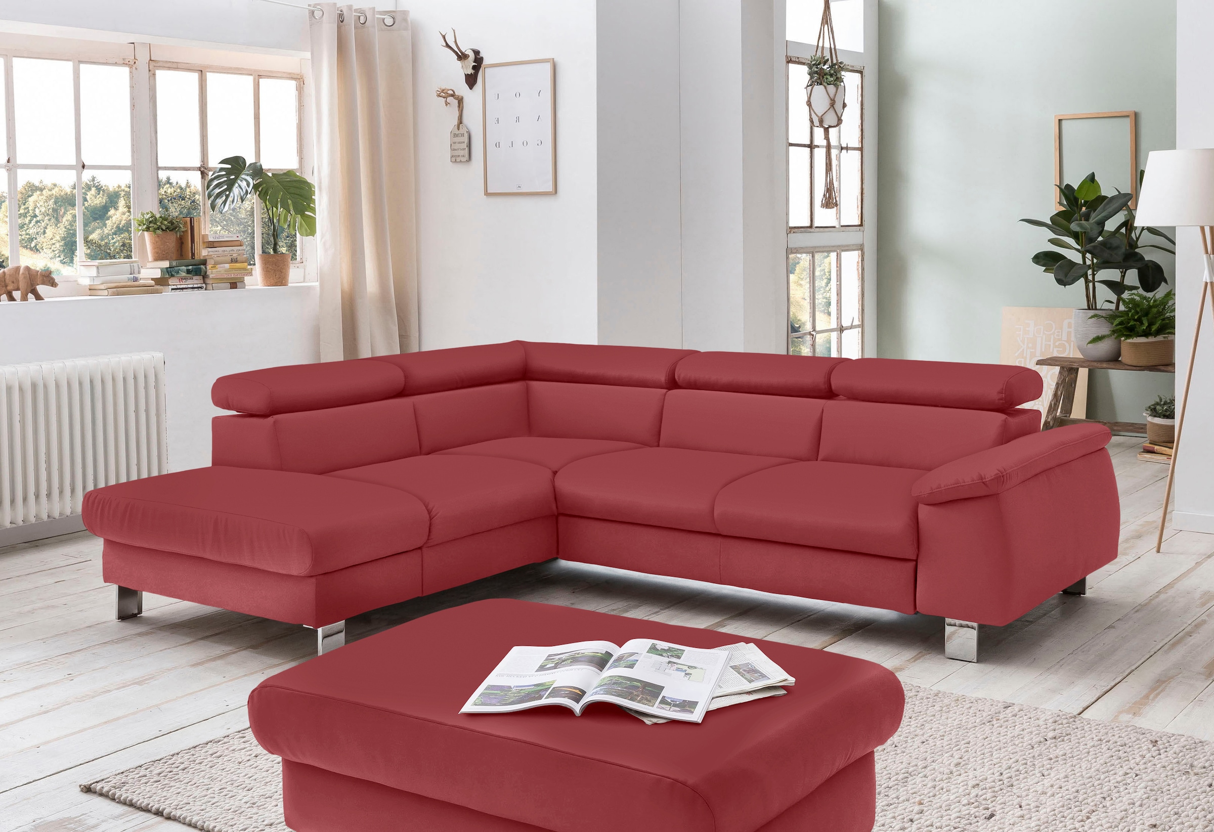 COTTA Ecksofa »Komaris L-Form mit Kopfteilverstellung«, wahlweise mit Bettfunktion, Bettkasten & Beleuchtung