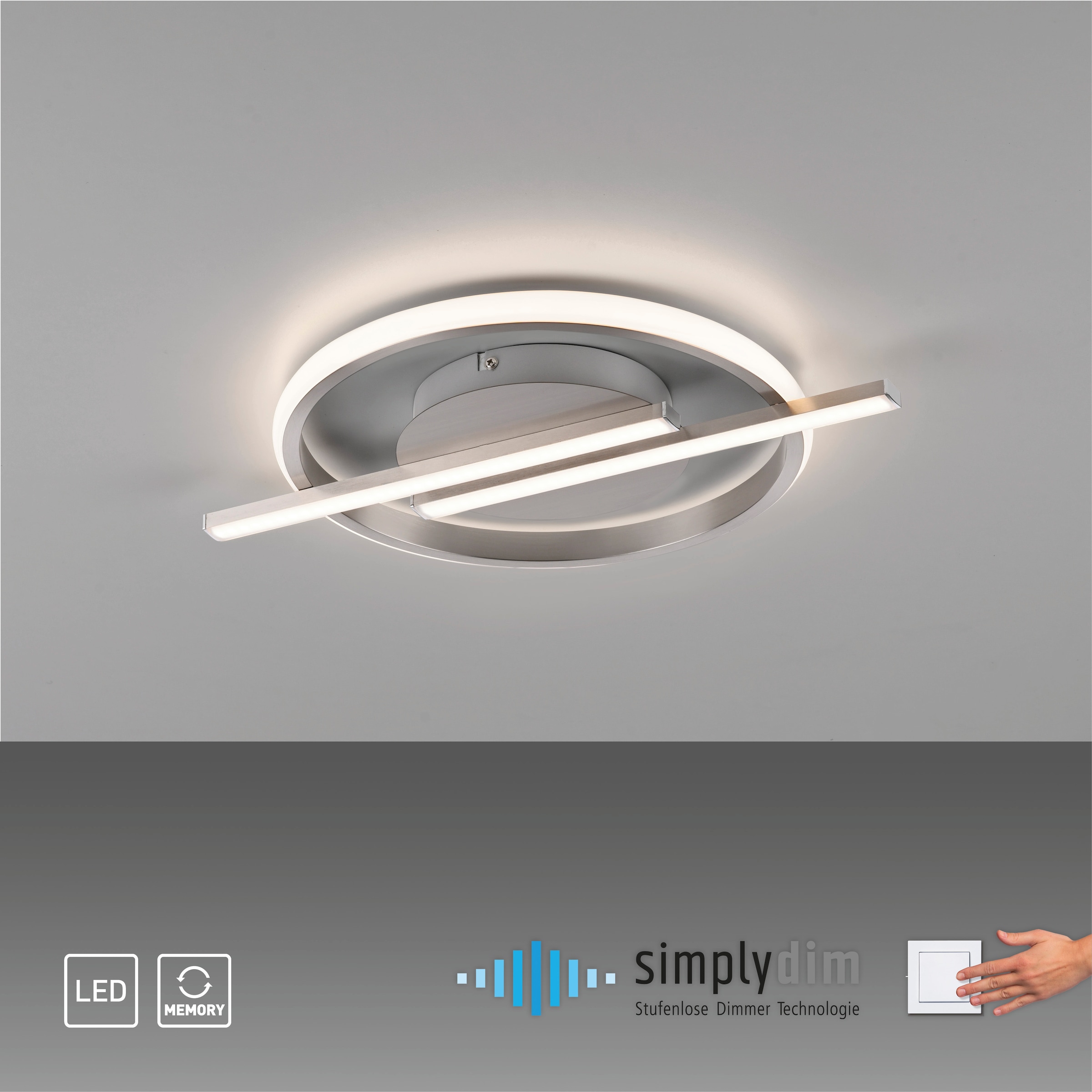 JUST LIGHT Deckenleuchte »KORSA«, 1 flammig, Leuchtmittel LED-Board | LED fest integriert, LED, dimmbar, Simply Dim, Memory, nach Trennung vom Netz