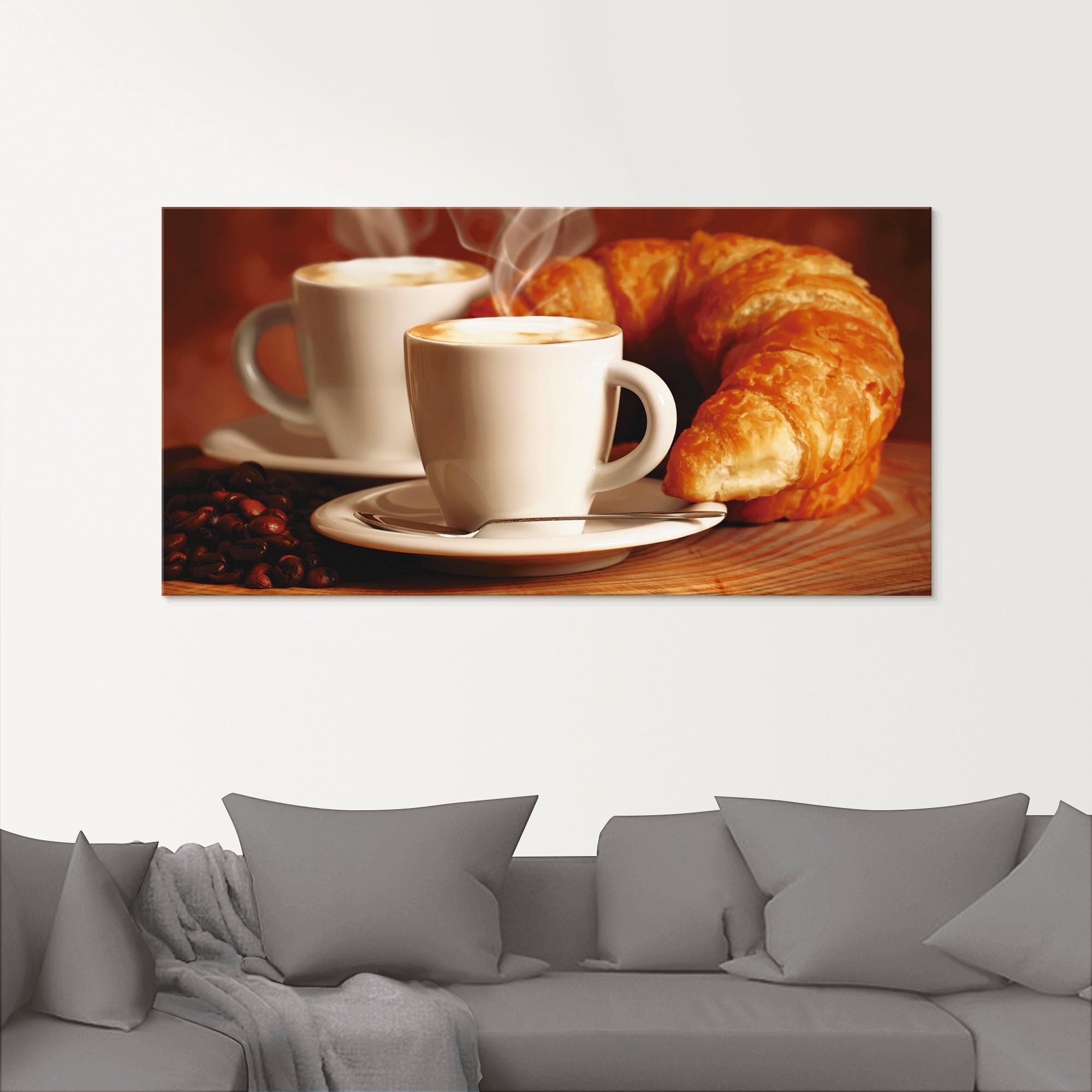 Artland Glasbild »Dampfender Cappuccino und Croissant« Getränke 1 Stk. tlg. in verschiedenen Größen