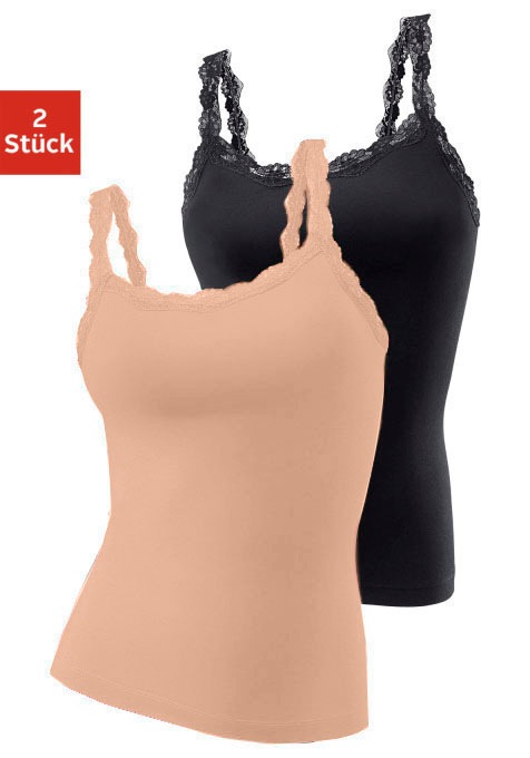 Unterhemd, (Packung, 2 St., 2er-Pack), aus elastischer Baumwolle mit zarter Spitze