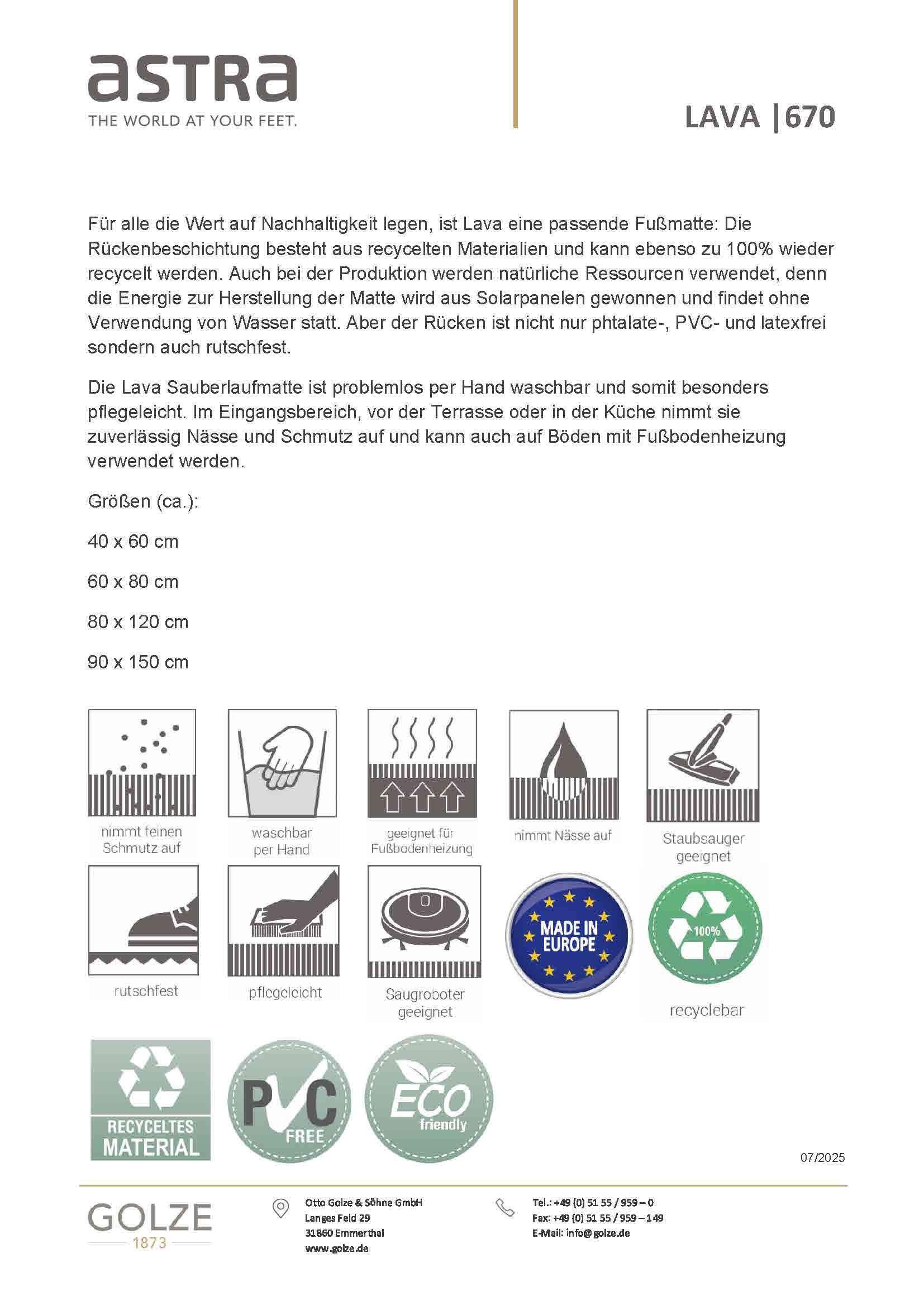 ASTRA Fußmatte »Lava« rechteckig 13 mm Höhe Sauberlaufmatte, waschbar, rutschfest, nimmt Schmutz auf, Schmutzfang