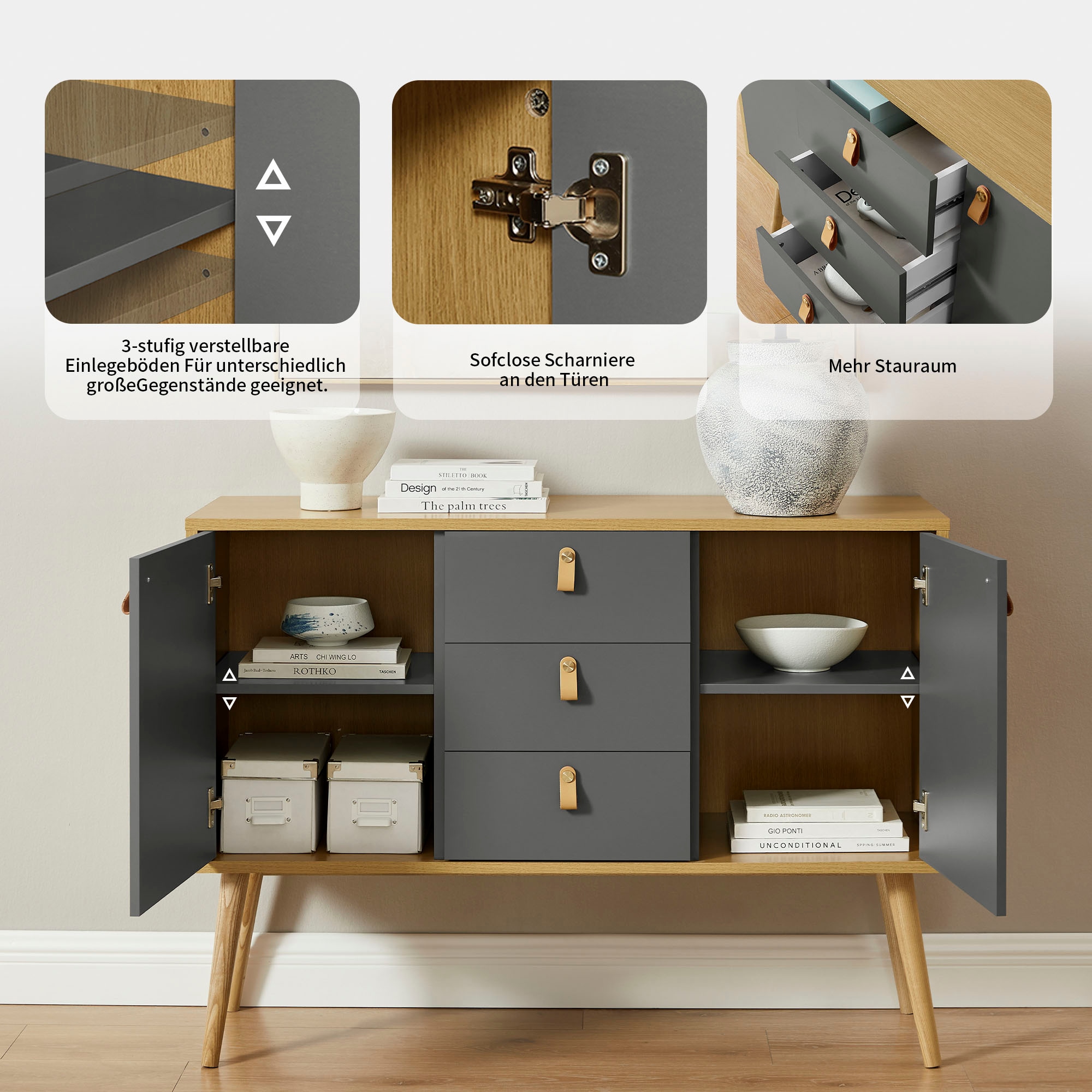 Leonique Sideboard »Avril« Korpus aus Melamin & MDF, ABS-Kunststoff Kanten, Soft-Close-Funktion