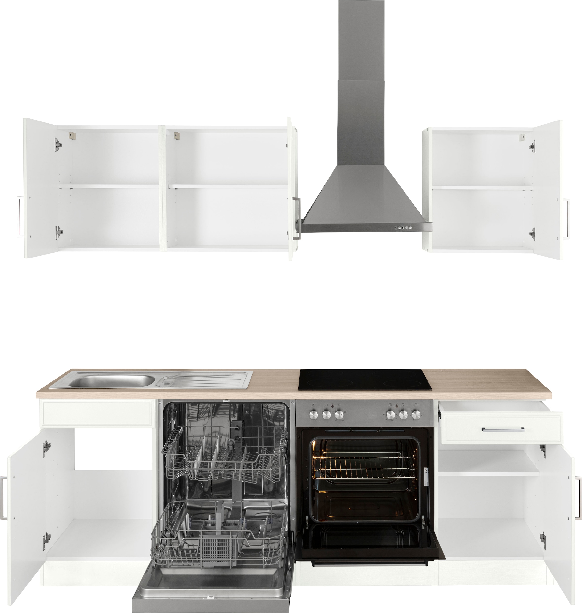 KOCHSTATION Küchenzeile »KS-Stockholm«, Breite 220 cm, mit hochwertigen MDF Fronten im Landhaus-Stil