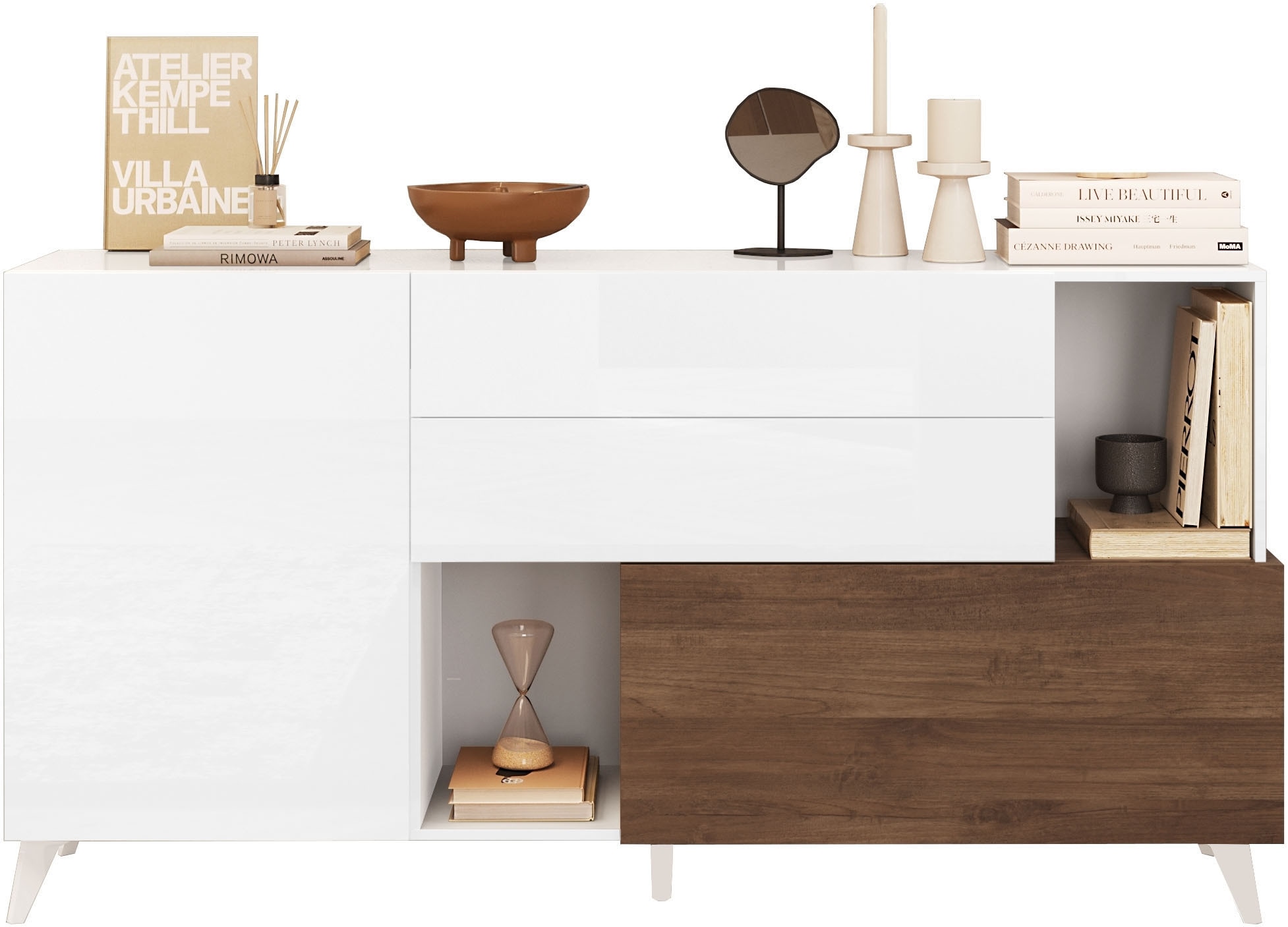 Home affaire Sideboard "Monaco in Breite 181 cm, Anrichte mit Tür, Klappe und 2 Schubkästen" Stauraumschrank – sanftes Schließen, edles Design, viel Platz