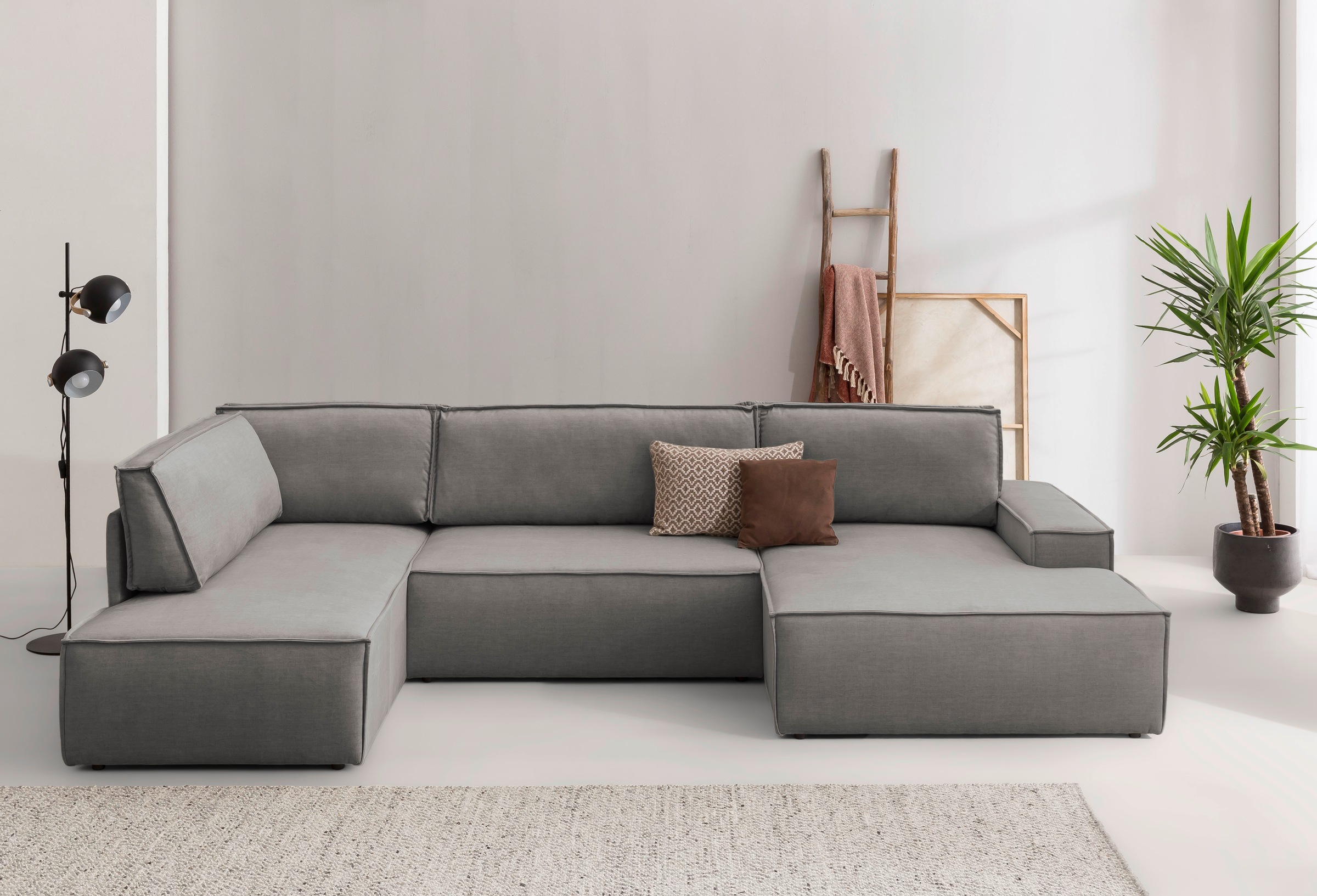 Home affaire Wohnlandschaft »SHERWOOD 329 cm, U-Form, Schlafsofa,«, Schlaffunktion m. Bettkasten (194x139 cm), Cord, Vintage, Samtvelours