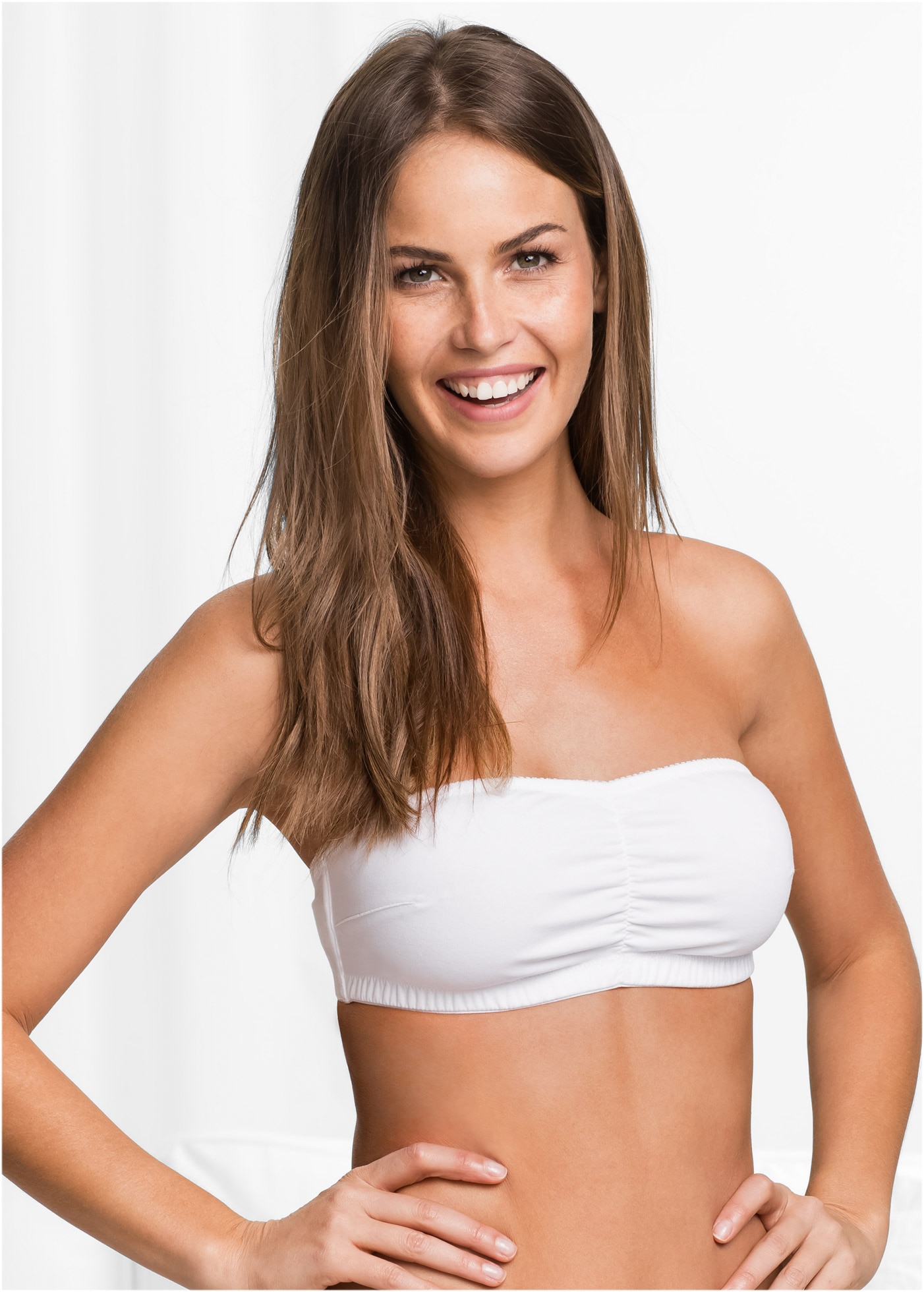 bonprix Bandeau-BH Packung, 2 trägerlos, mit verspielter Raffung