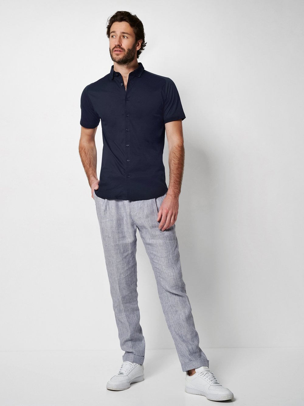 DESOTO Kurzarmhemd »Jerseyhemd Casual Modern Button Down halbarm« Flexibler Stretch