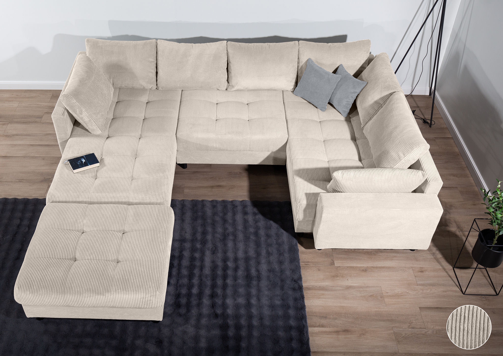 COLLECTION AB Wohnlandschaft »Toni U-Form mit Armlehne« inkl. Hocker und Zierkissen in abgesetzter Farbe, mit Bonnelfederkern