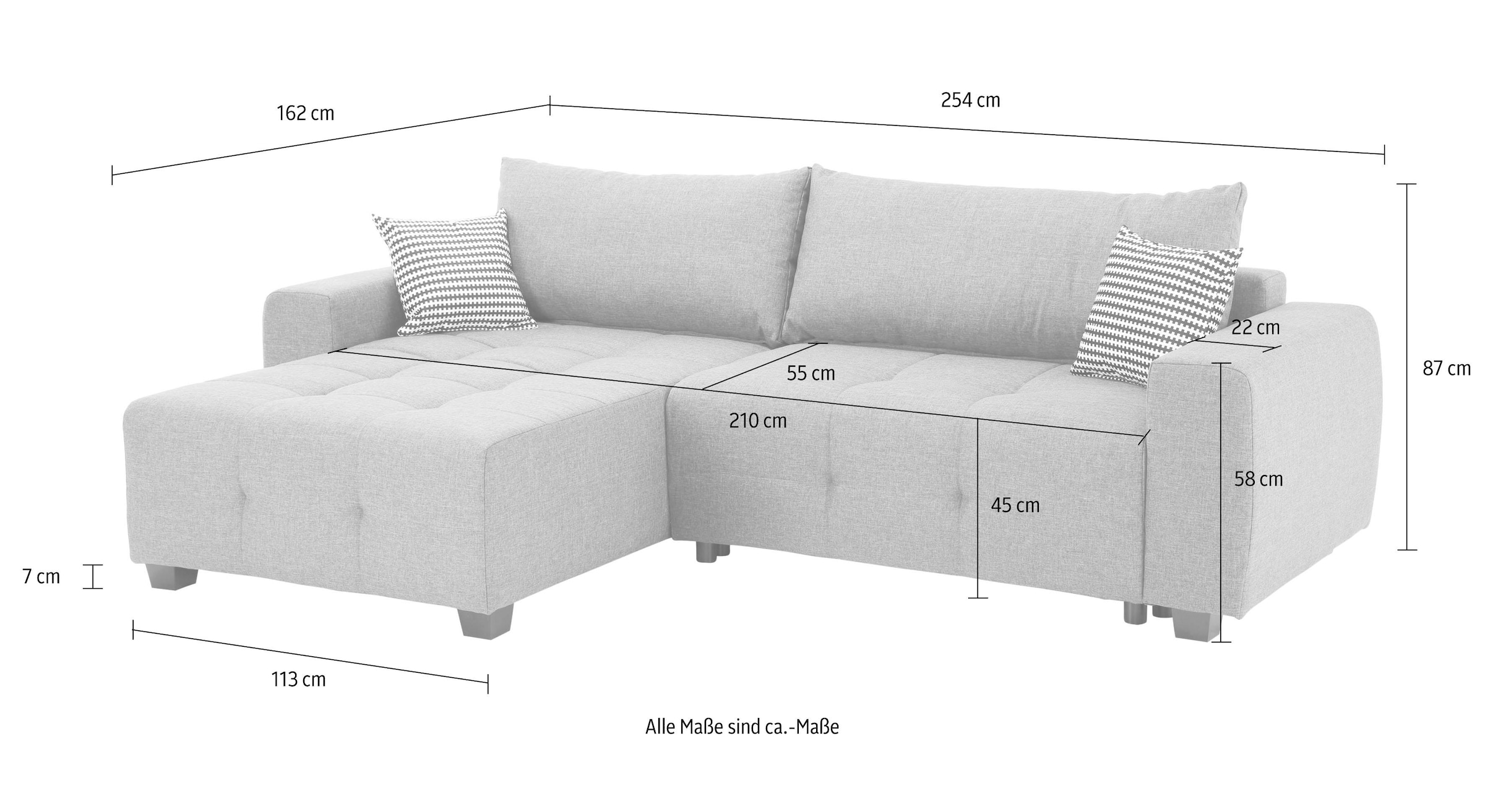 Home affaire Ecksofa »Bella L-Form, B: 254 cm - OTTO. Verlässliche Qualität.« 2 Zierkissen, optional Bettfunktion & Bettkasten, Federkern