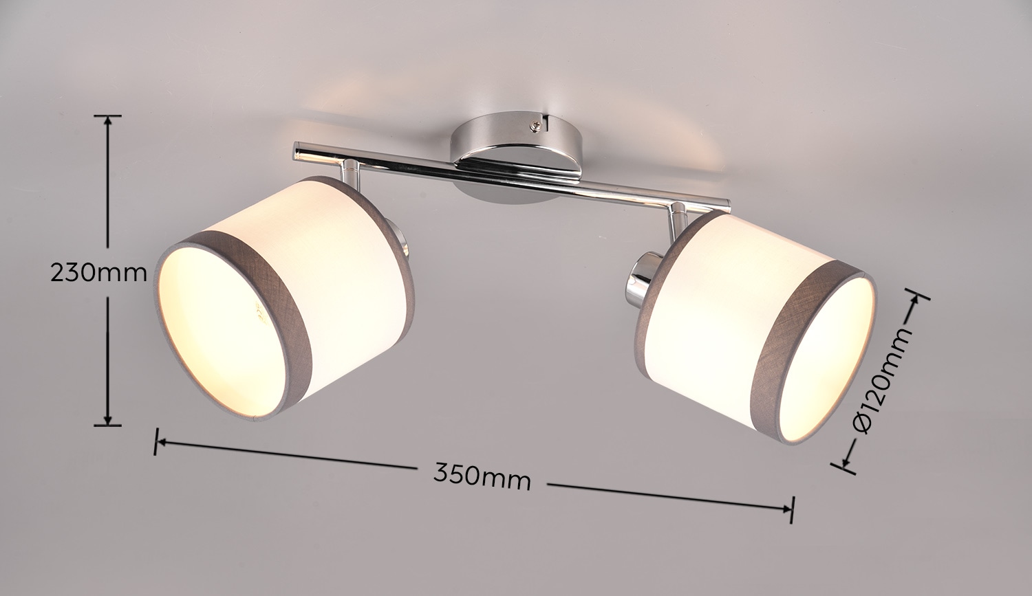 REALITY Leuchten Deckenstrahler »DAVOS, Deckenspot 2-flammig exkl 2xE14 max 10 W Stoffschirm zweifarbig«, 2 flammig, Leuchtmittel E14 | Leuchtmittel wechselbar, Wandspot Deckenspot schwenkbar Leuchtmittel wechselbar Flur Küche