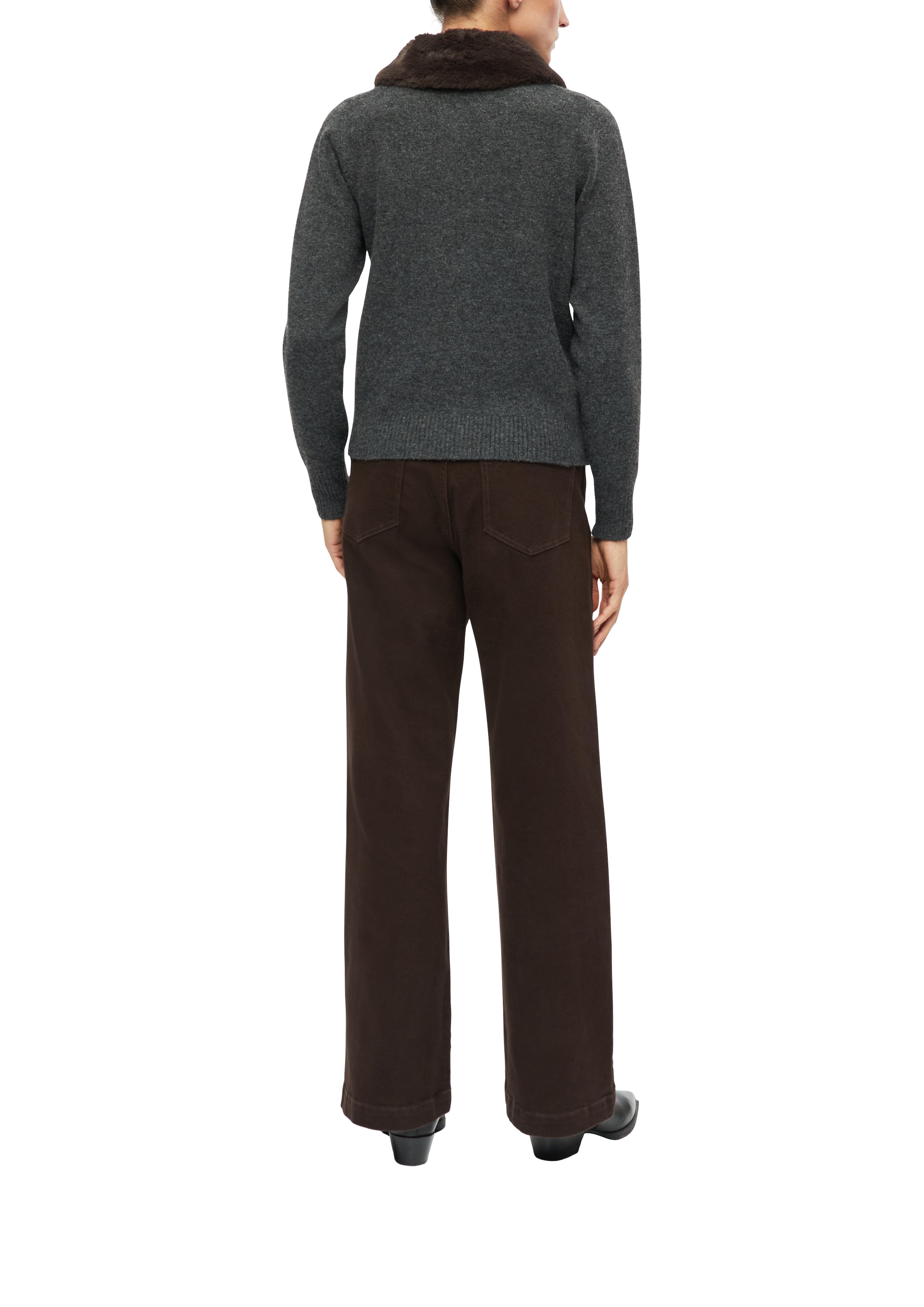 s.Oliver BLACK LABEL Strickjacke mit Plüsch-Hemdkragen / mit Wolle