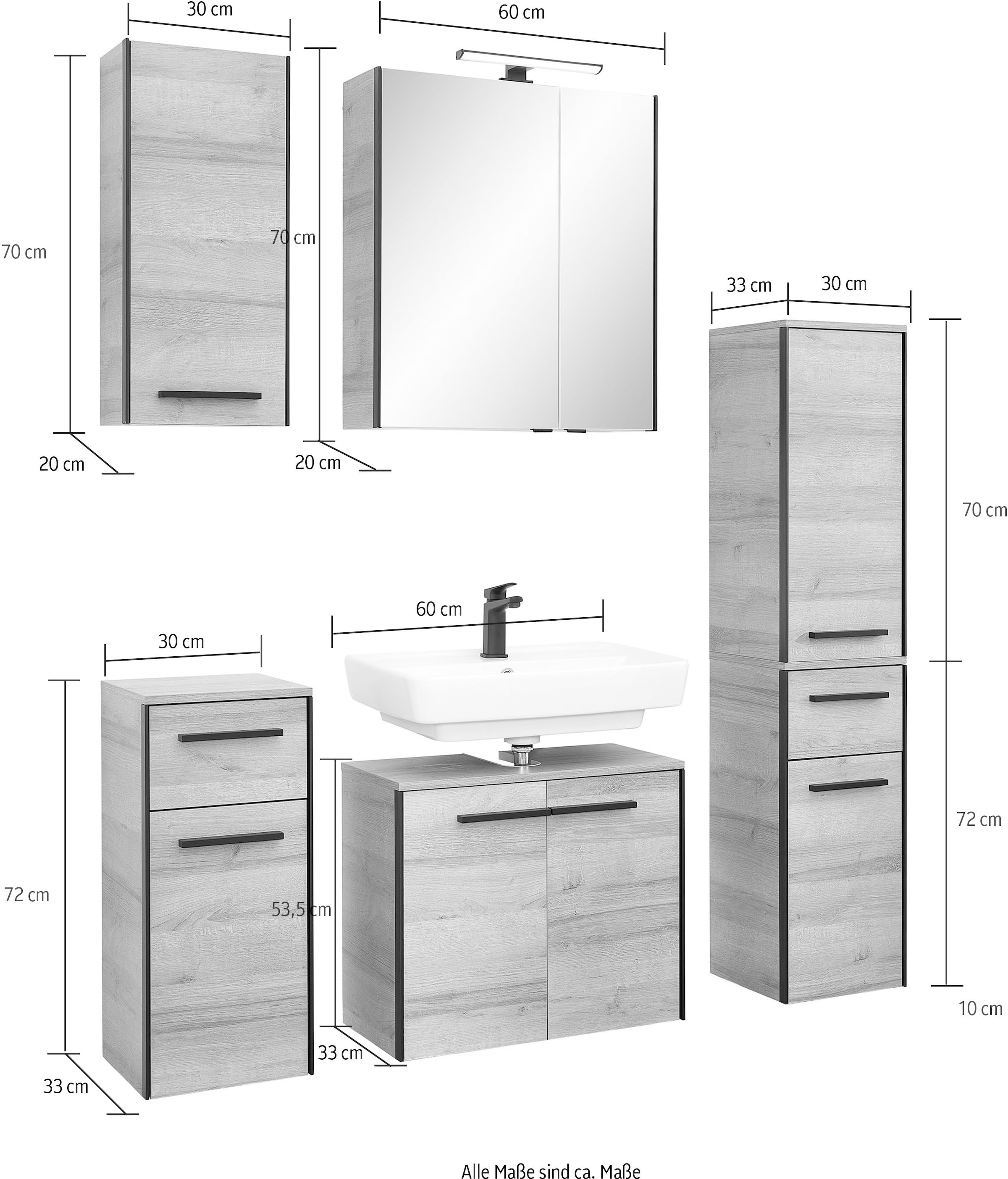 Saphir Badmöbel-Set »Quickset 395 5-teilig, Waschbeckenunterschrank mit LED-Spiegelschrank« 6 Stk. tlg.